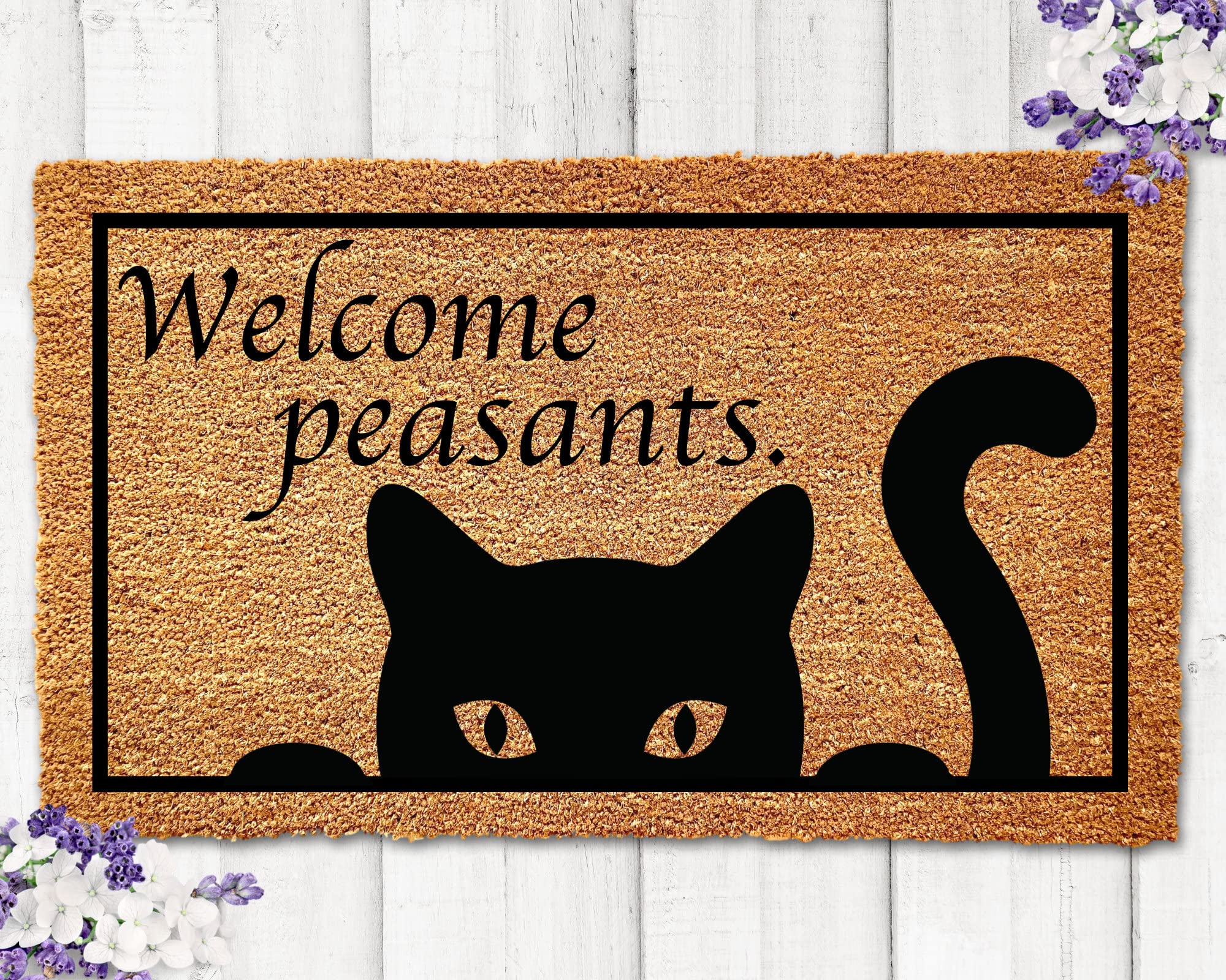 POMOTER Welcome Peasants Mat,Welcome Mat Funny,Cat Doormat,Gag Gift,Cat Lover Gift, Cat Mom Gift,Cat Dad Gift,College Housewarming Gift 24x16 Inch