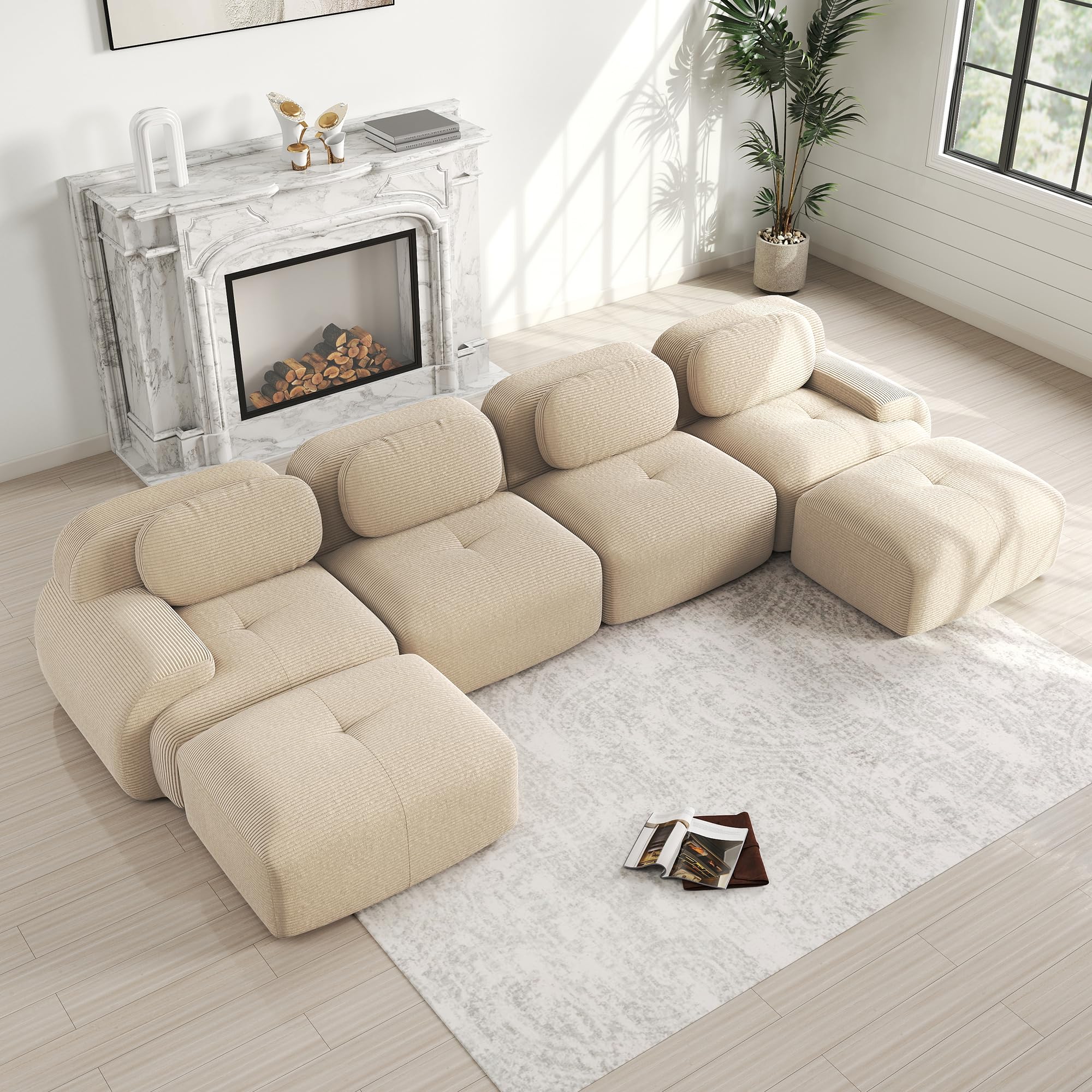 Bladez Moderno divano modulare a 3 posti, divano angolare a forma di U con ottomano, imbottitura 32D, altamente elastica, antiscivolo e adatta agli animali domestici, con braccioli larghi per