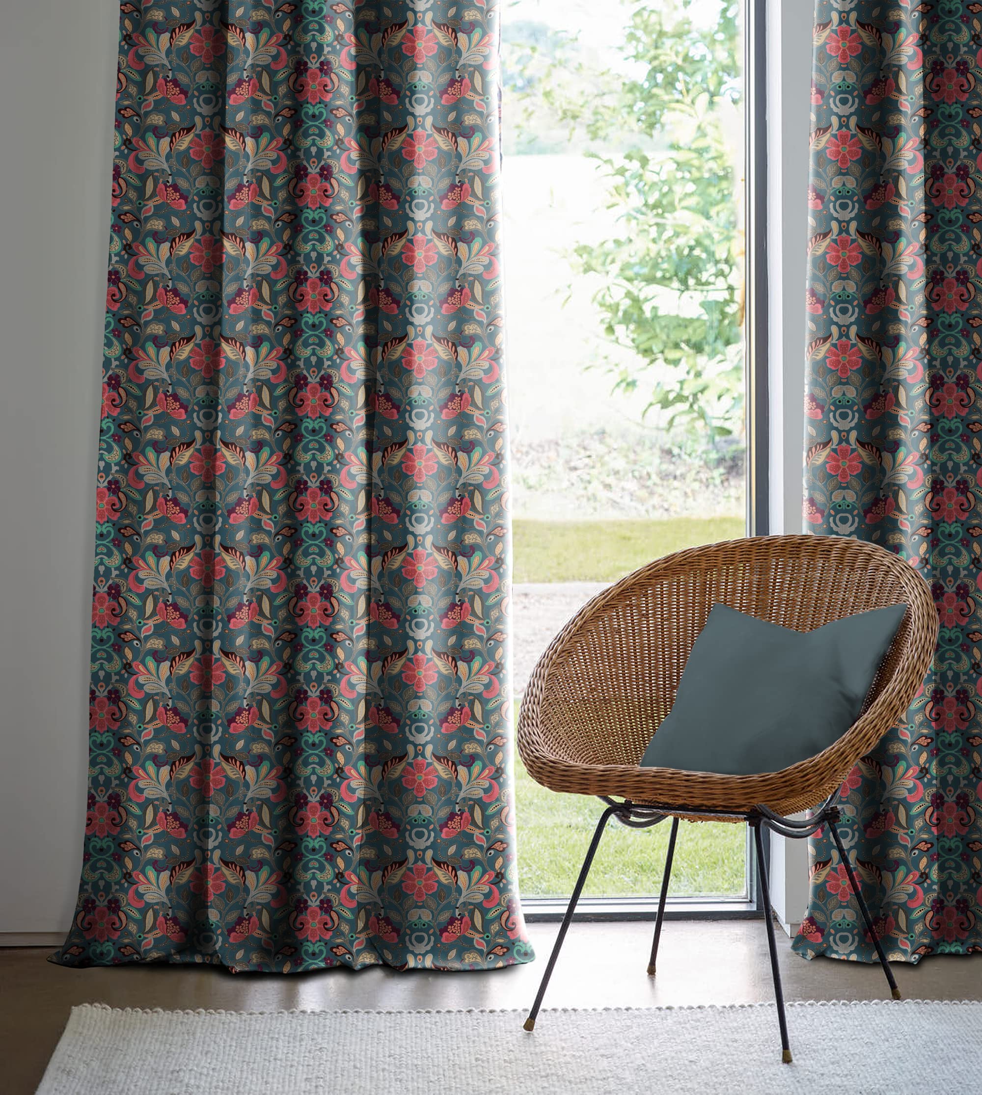 Casableu Baker Digital Floral Printed in Eyelets (Steel) Blackout Curtains with Tie Back, Bedroom Living Room (Pack of 2) (Teal Red, 7 feet) (B09RSNWSY8) Amazon Price History, Amazon Price Tracker