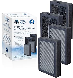 Fette Filter - Air Purifier True HEPA Replacement Filter with Upgraded Activated Carbon Compatible with LEVOIT LV-H128-RF & Valkia PU-P02 Air Purifier Removes up to 99.97% Smoke Dust Odor - Pack of 4