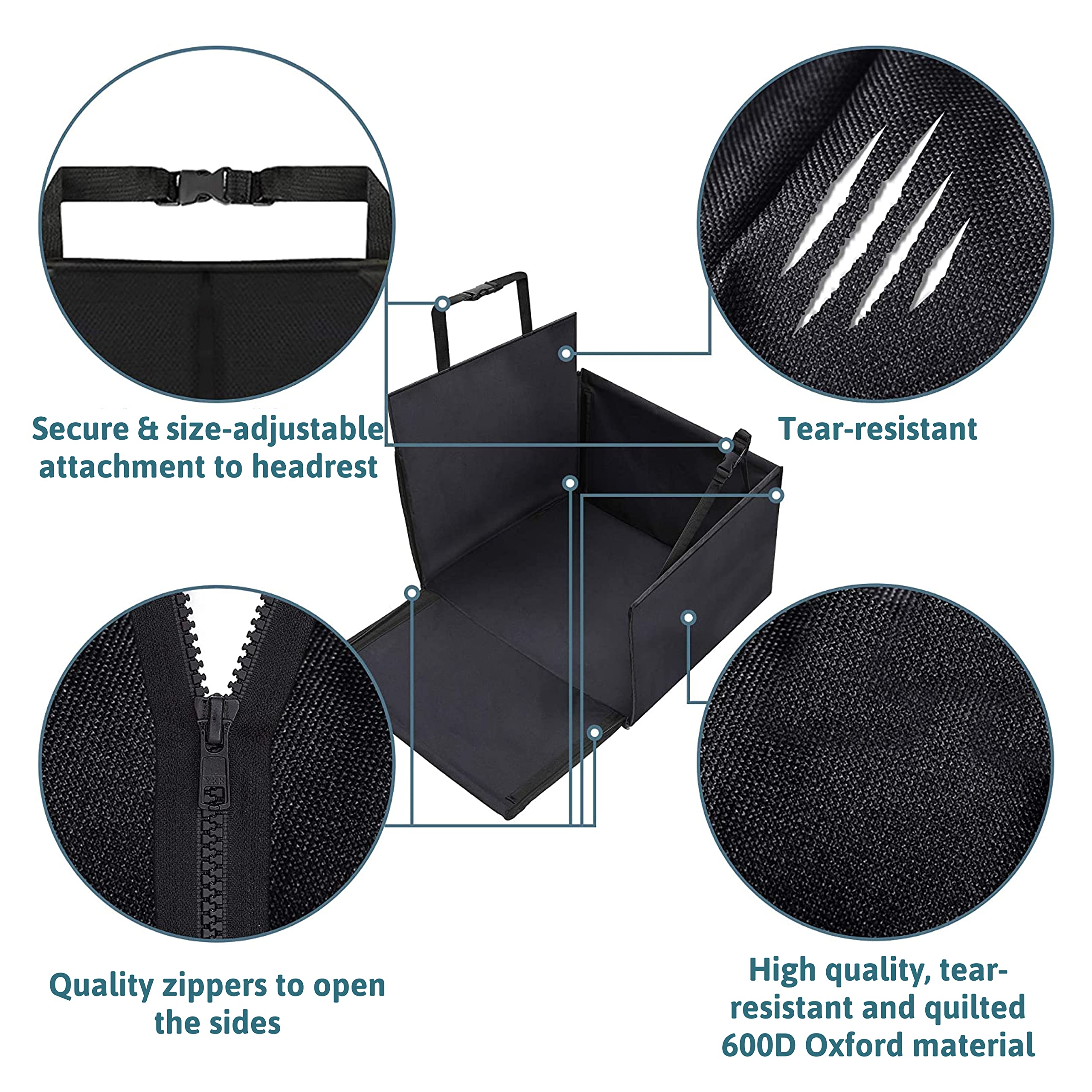 Asiento para Perros para Asiento Trasero - 60X53X35Cm - Robustas Varillas De Fibra De Vidrio - Ajuste Universal para Todos Los Coches - con Cuenco Bol Plegable