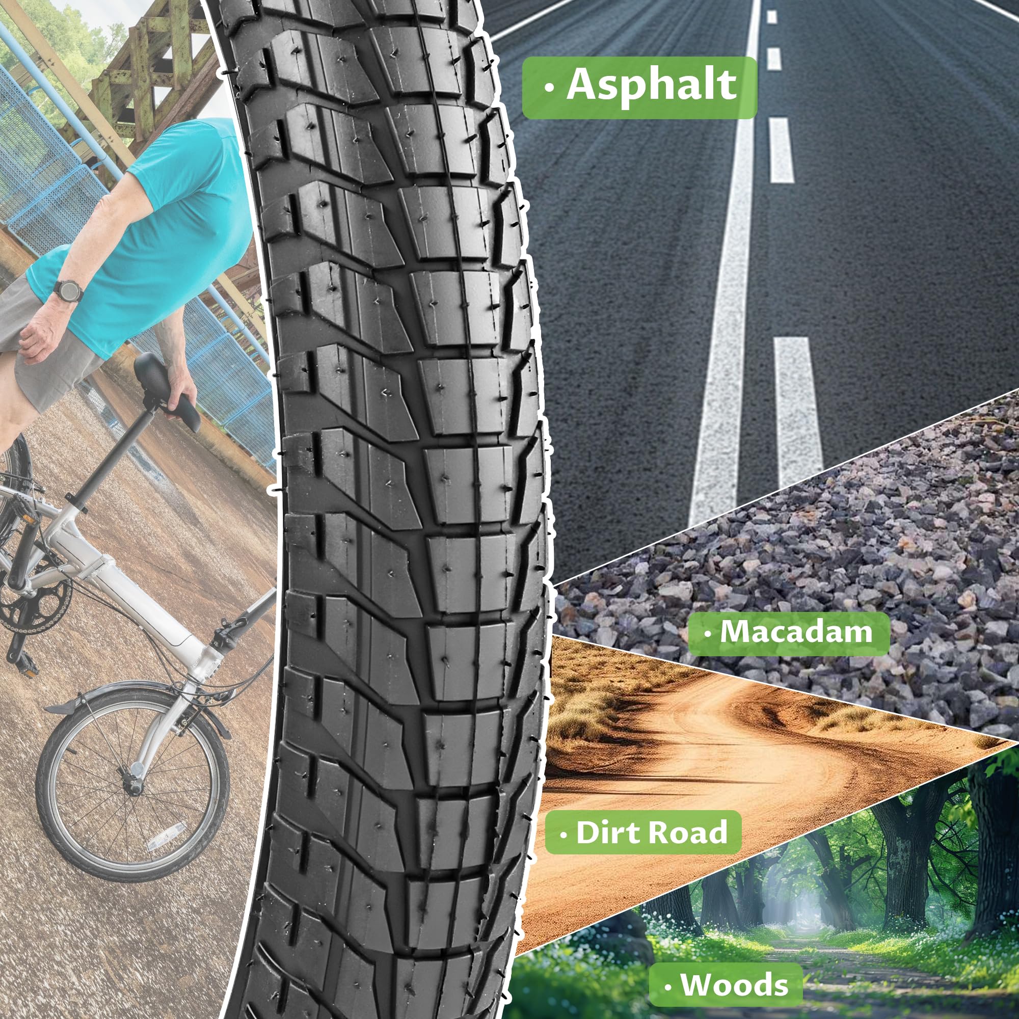 2-Set Faltbar 20 Zoll Fahrradreifen 20x1.95/2.1/2.25 Mantel mit 2-Pack Schlauch 50/53/57-406 Bike Tires Fuer MTB/BMX