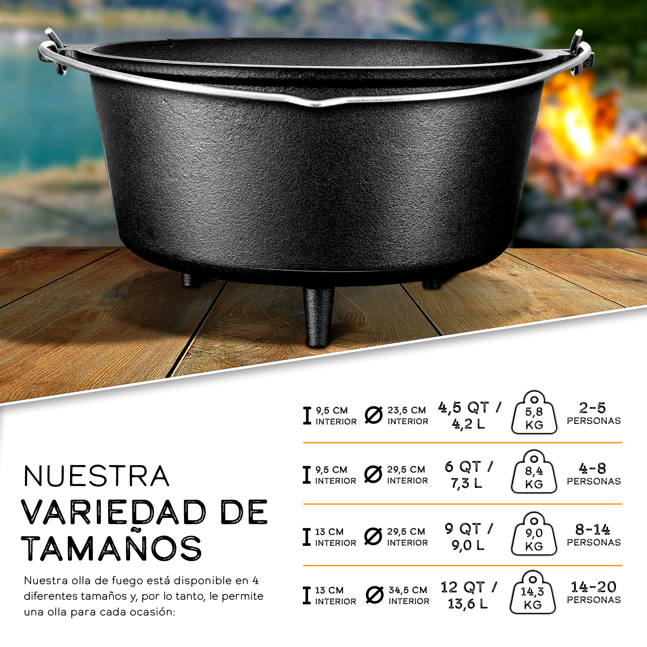 grillas® Set de Olla Holandesa | Dutch Oven | Horno Holandés de Hierro Fundido Esmaltado | Cazuela con Tapa y Asas