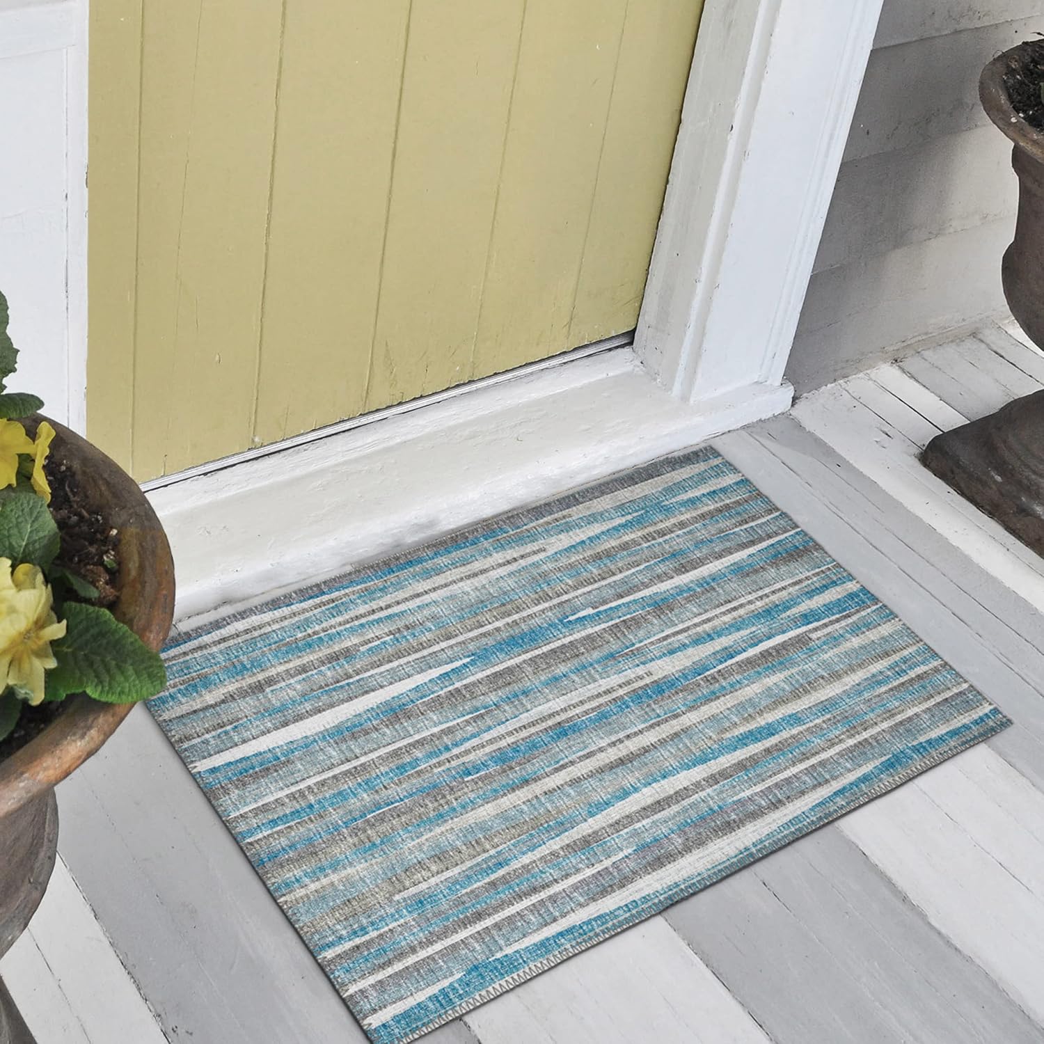 Addison Rugs Waverly 1'8" x 2'6" AWA31 Blue Indoor Outdoor Area Rug, Stain Resistant, Machine Washable, Non Shedding, Bedroom, Living Room, Dining Room, Kitchen Rug