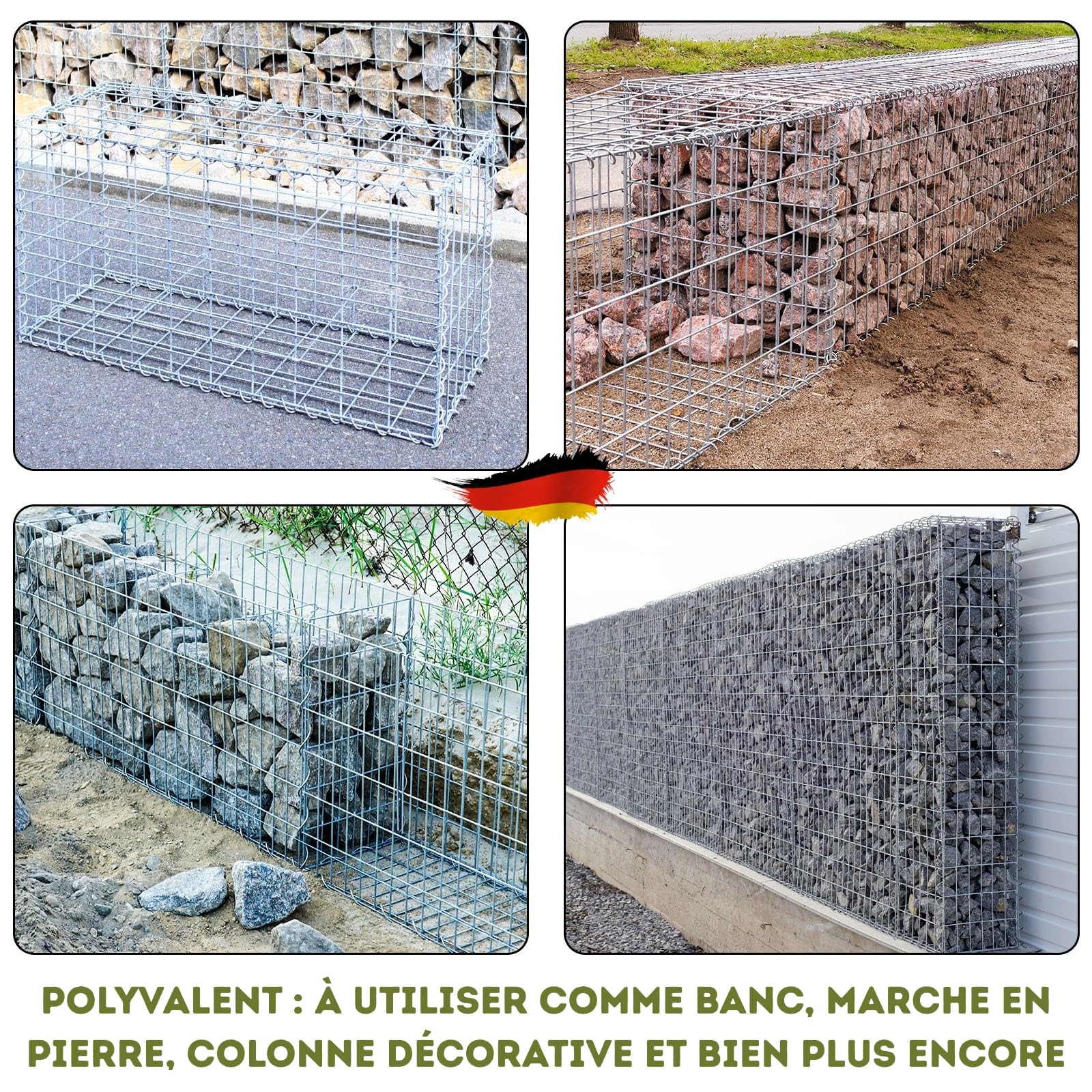Gabion en Acier Anti-Rouille pour Pierre,Clôture décorative,Muret en Acier pour Un aménagement extérieur stylé (Argenté, L100 x H50 x P30 cm)