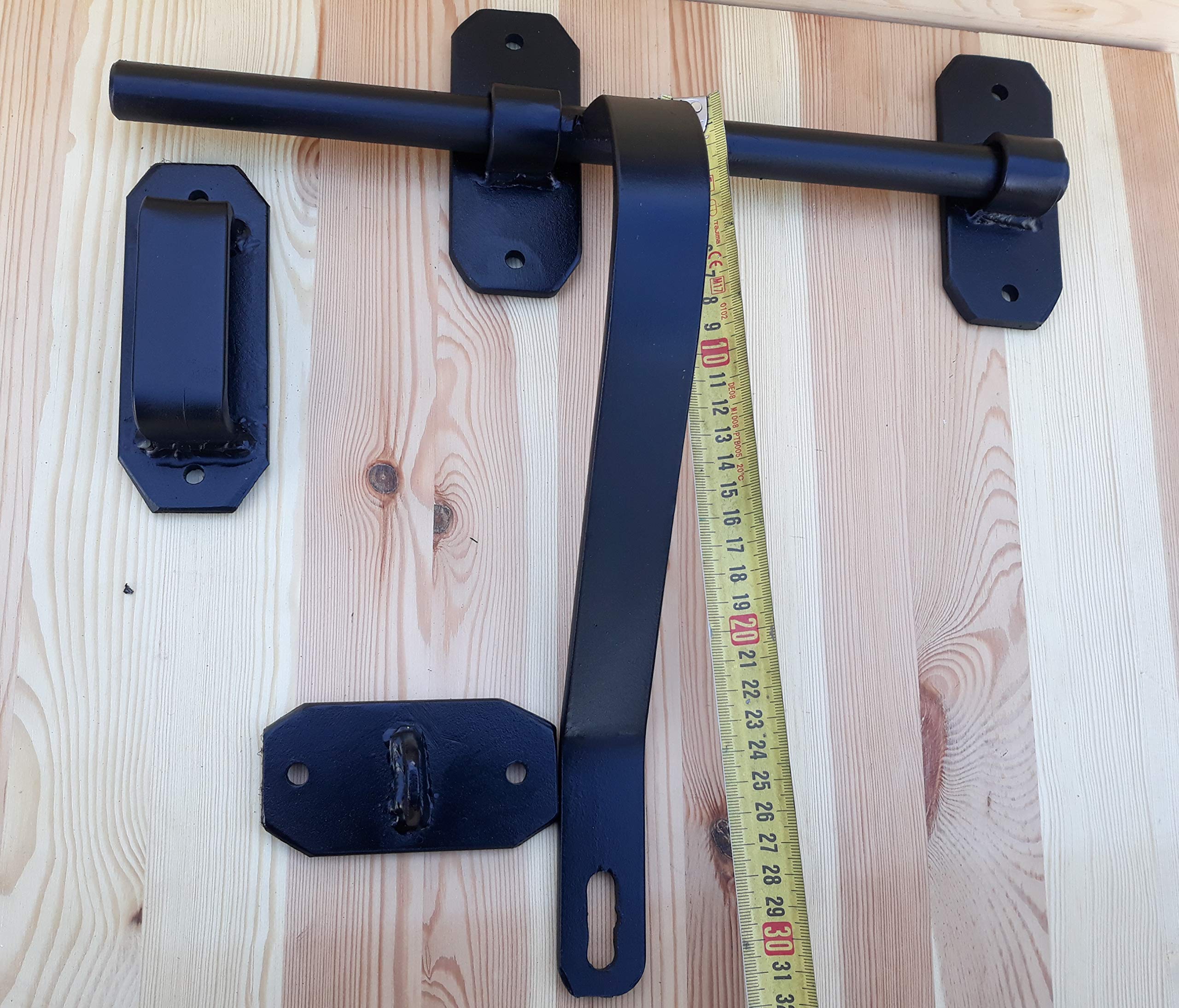 Morales Forja Cerrojo Grande y Fuerte Recto, Modelo Básico Rústico para Puertas Madera Hierro Granero, Negro