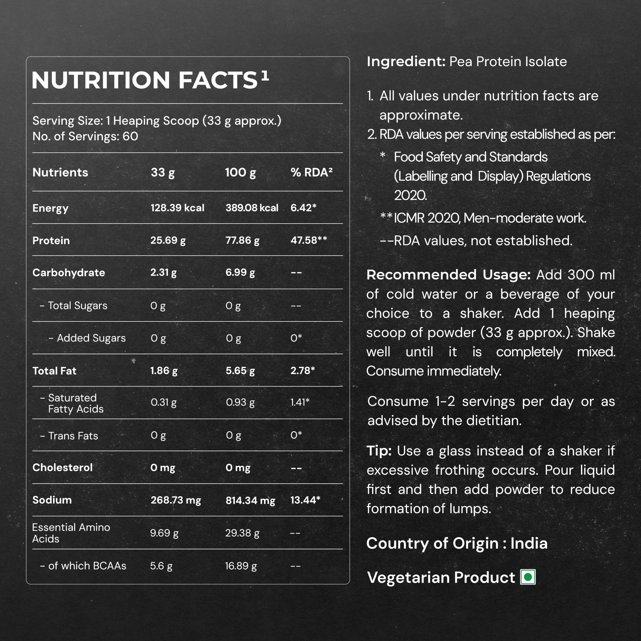 Nutrabay Pure Pea Protein Isolate | 25.69g Protein, 5.6g BCAA| 1 Ingredient | Easy to Digest Plant Protein for Muscle Growth & Recovery | No Sugar - 2 Kg Unflavoured, 60 Servings — Amazon image 8