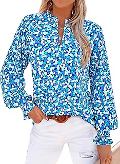 Blusas de manga larga con cuello en V para mujer, estilo casual, holgada, manga abullonada, de gasa, estilo bohemio, para el trabajo, camisetas elegantes, verano 2025