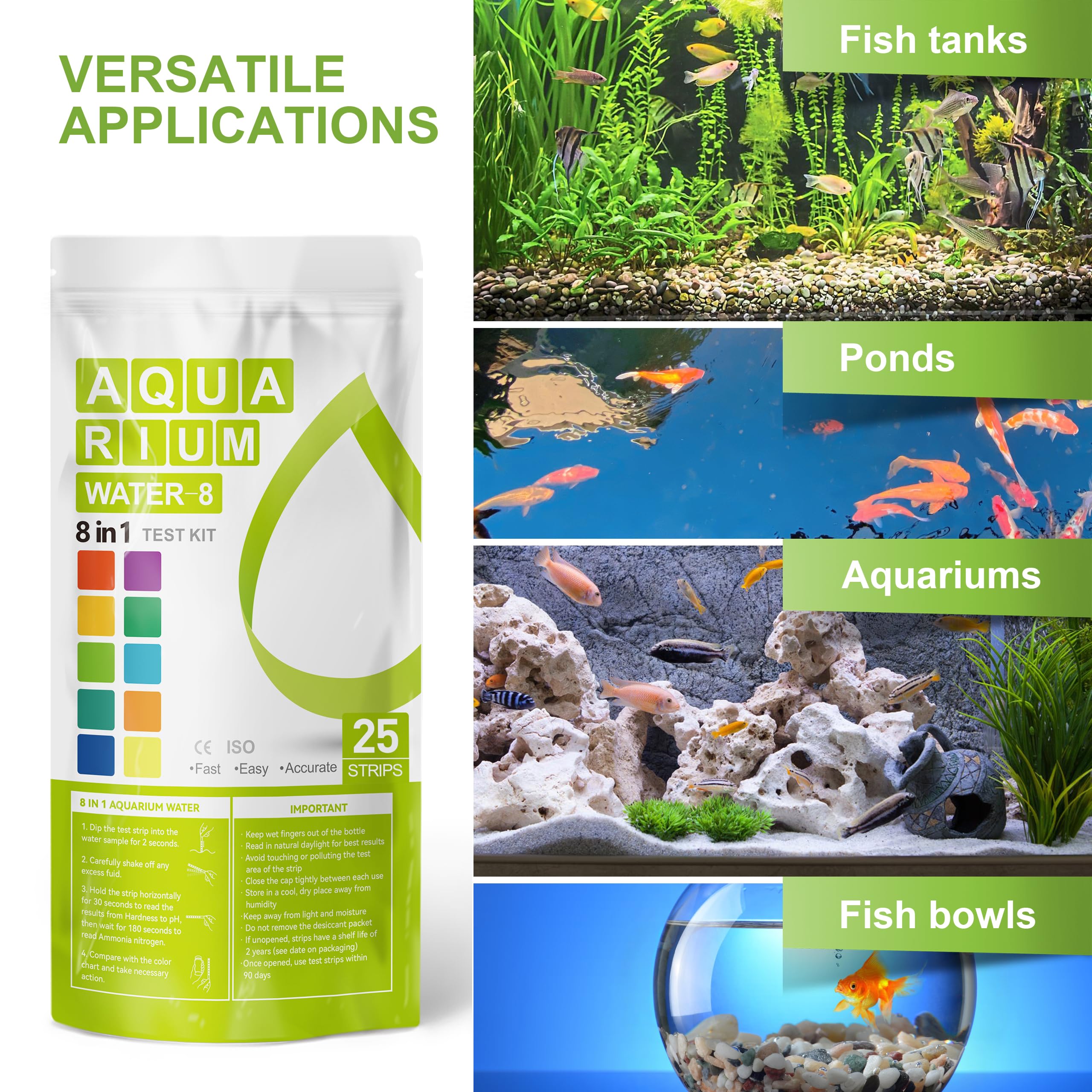 AAwipes Aquarium Ammonia Test Strips 8-in-1 |25 Strips | Quick & Accurate Water Testing Test pH, Carbonate, Alkalinity, Hardness, Chlorine, Nitrite, etc. (K02-25) - image 3