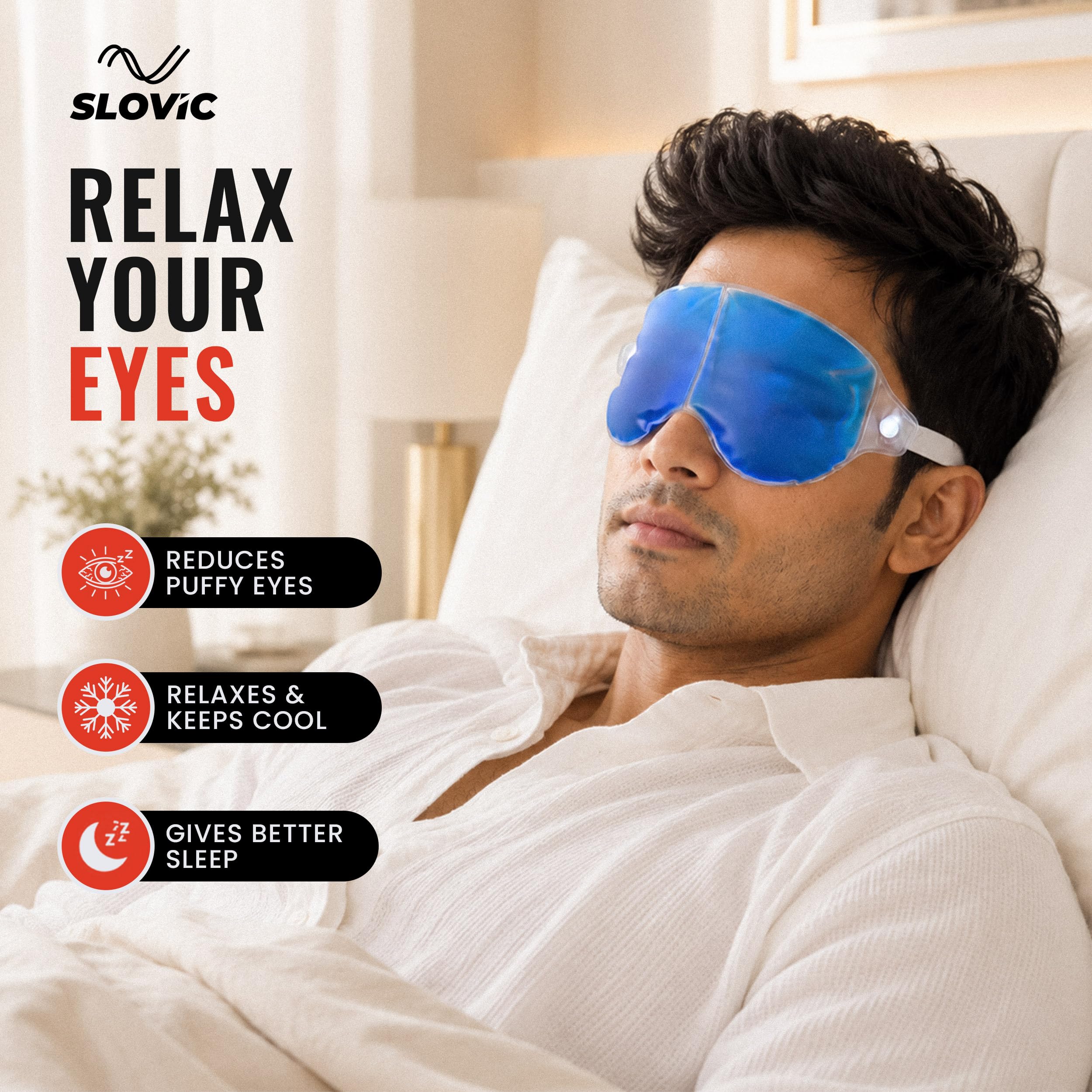 Slovic Eye Mask for Dark Circles Removal [Pack of 2] | Reusable Gel Eye Masks to Reduce Puffy Eyes & Provide Relaxation | Sleeping Eye Mask with Elastic Straps — Amazon image 2