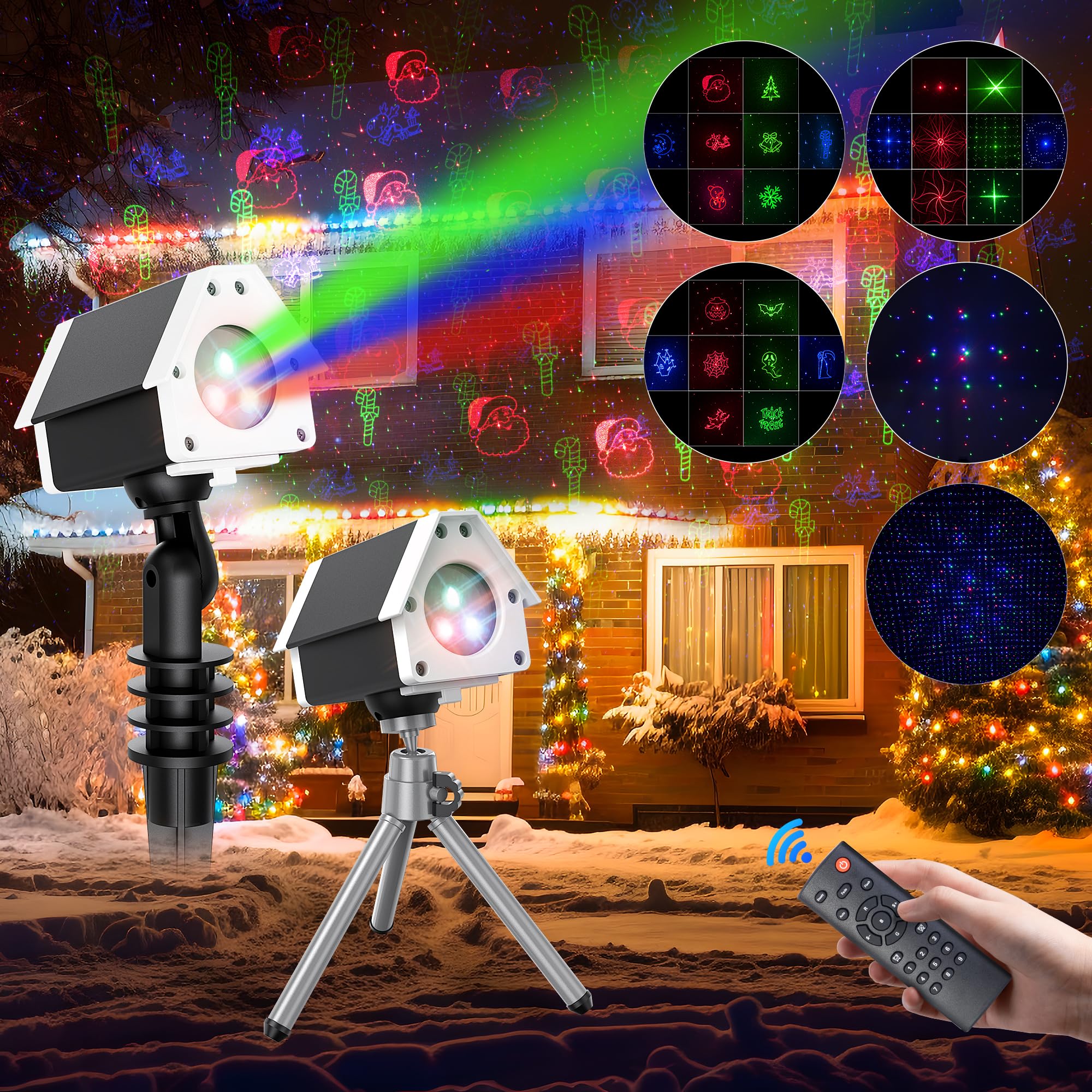 Christmas Laser Projector - 5 in 1 Outdoor Light Show with 3 Colors, Remote & Timer - Firefly Star Shower