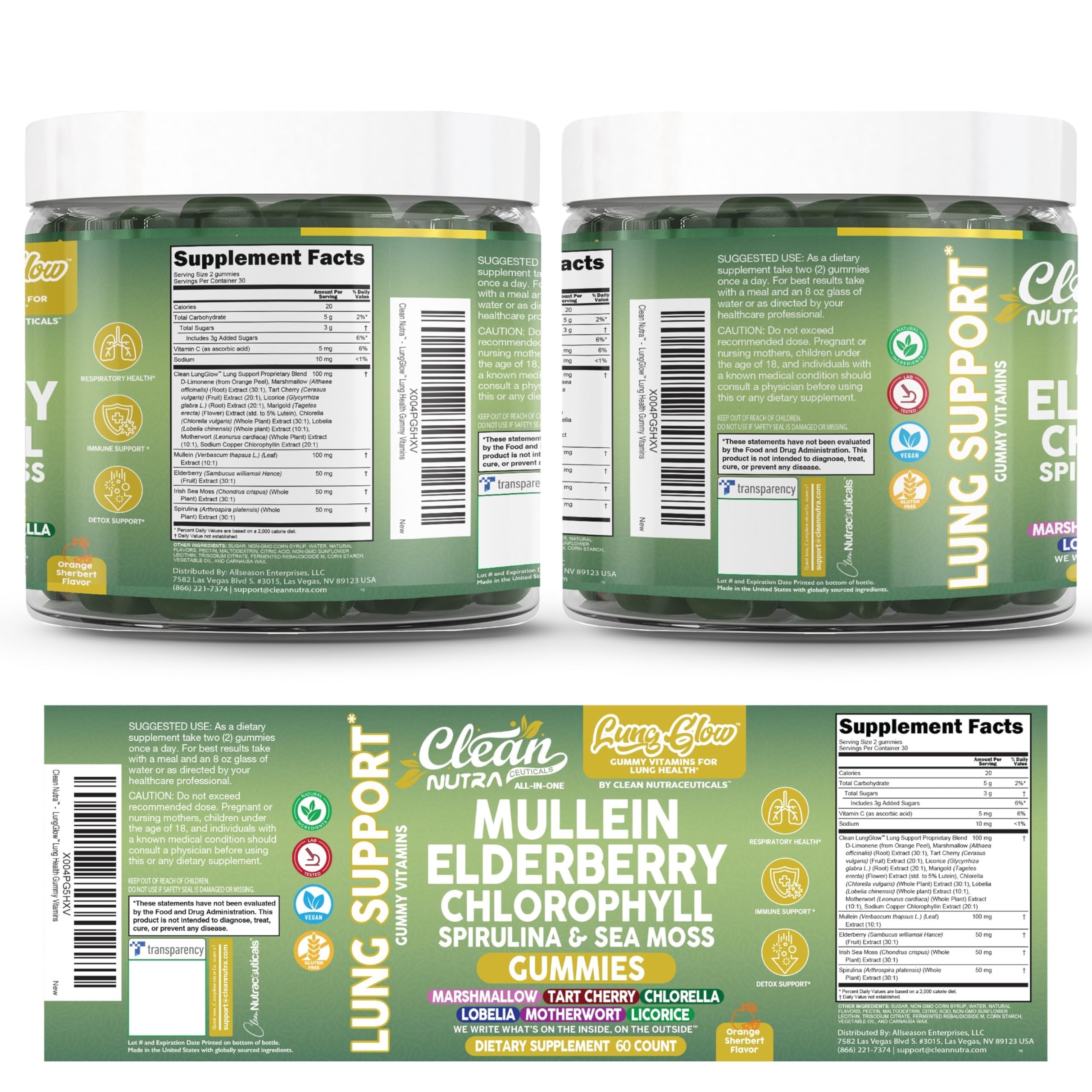 Clean Nutra Mullein Gummies for Lung Health Support with Elderberry Chlorophyll Spirulina Tart Cherry Sea Moss Vitamin C Lutein Marshmallow Root Licorice Root Superfood Greens Mucus Relief 60 Gummies — Amazon image 9