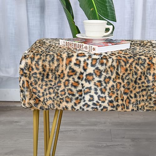 Miniatura 88 de Banco otomano rectangular largo de vaca de piel sintética para entrada, reposapiés suave y peludo, 46 x 16 x 17 pulgadas, banco de asiento