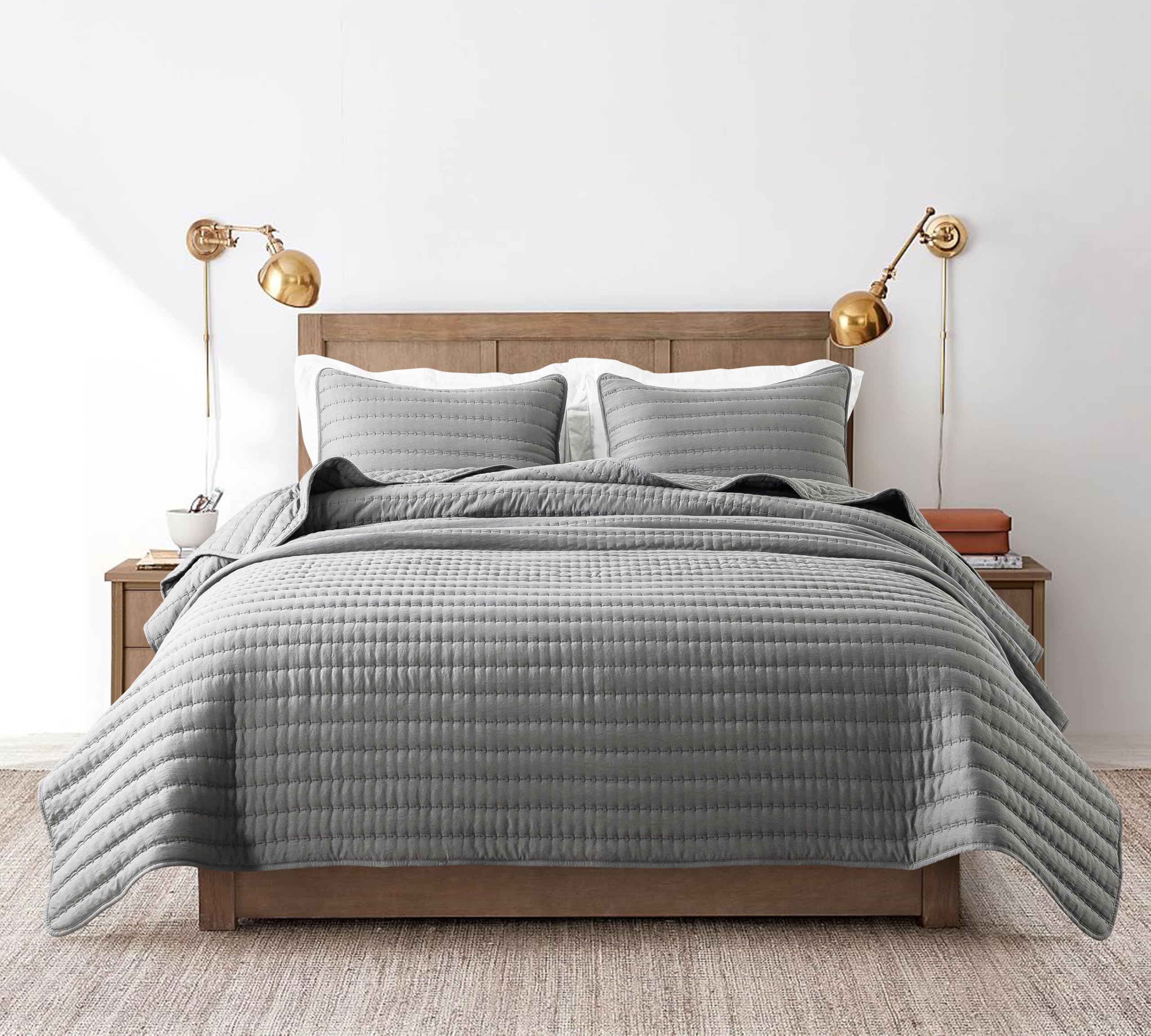R. SHARE Colcha Cama Verano Primavera, Gris 300x270cm Colcha Bouti Cama 180/200, Acolchada para Cama o Sofá Suave y Transpirable, 100% Microfibra Edredón Verano-Oeko-Tex(Funda de Almohada no incluida)