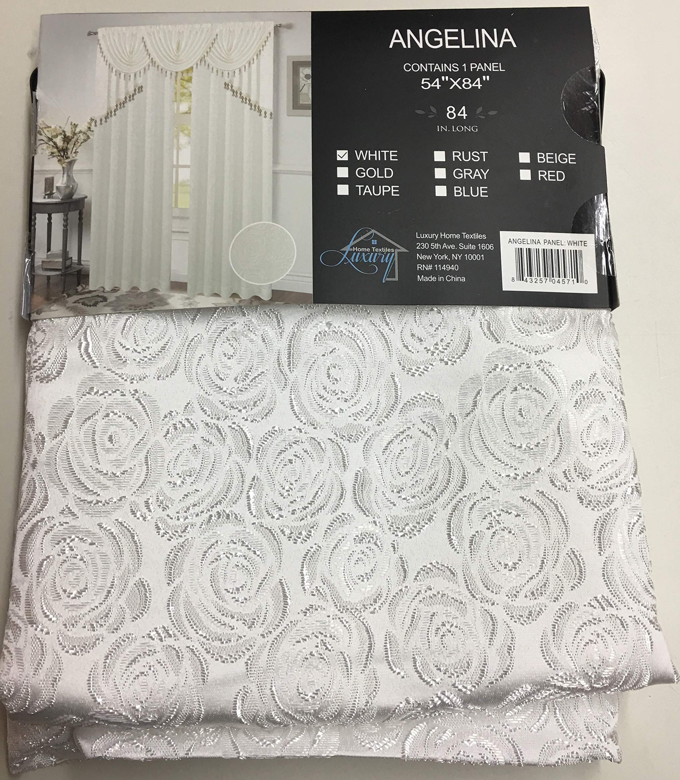 Luxury Home Textiles Angelina Damask 7 Piece Curtain, Beaded Austrian VALANCES and Swag Set, White