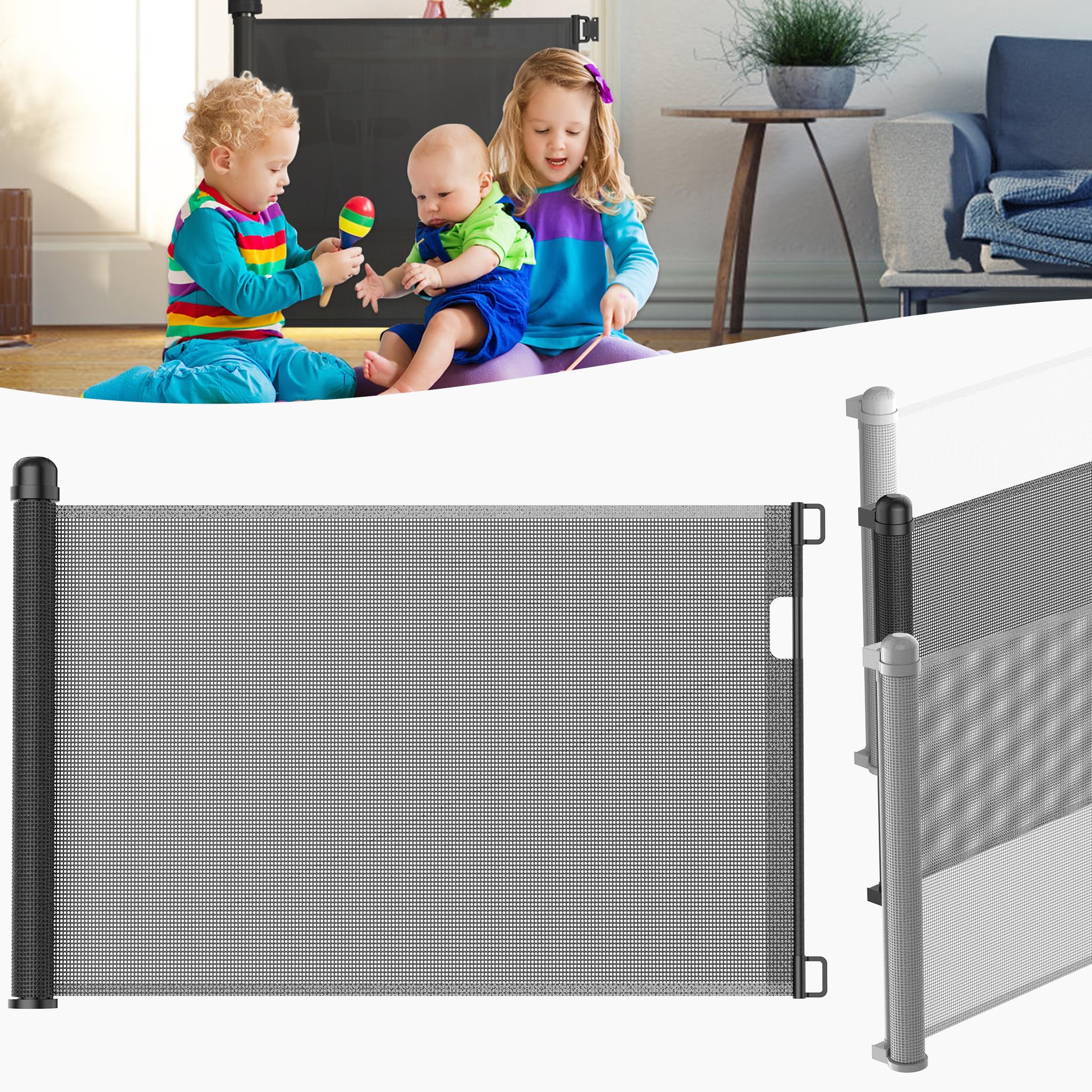 LZQ Deurhek, traphekje voor kinderen en huisdieren, 0-150 cm, hoogte 87 cm, geschikt voor trappen, binnen- en buitendeuren, wit