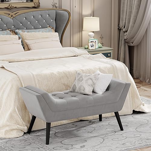 Miniatura 5 de Andeworld Banco Otomano de Tela Capitonada para Cama con Reposapiés de Tela para Dormitorio - Gris Grande Gris,Gris oscuro,Azul Grande,Pequeño Gris