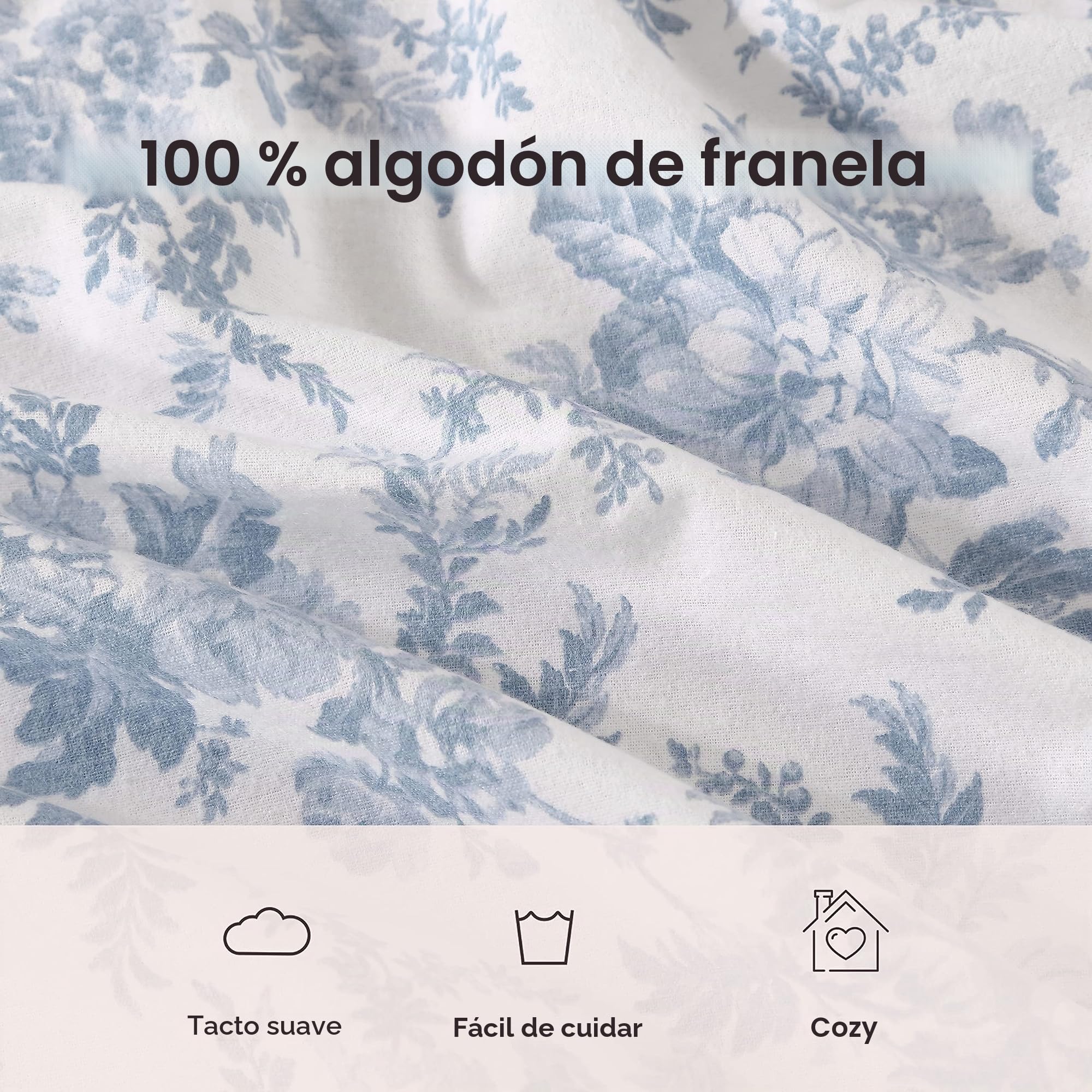 Laura Ashley Home - Sábanas Queen, Juego de Cama de Franela de algodón, Cepillado para Mayor suavidad y Comodidad (Vanessa, Queen)