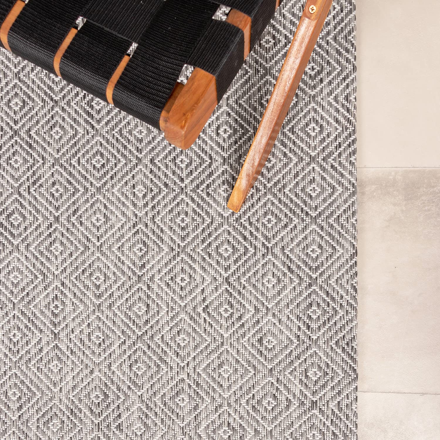 In- & Outdoor Teppich Quadrat - Summer Tile Hellgrau - 120x120 cm | Wetterfest - Synthetik, Polypropylen - Balkon, Garten / Terrasse - Terrasse teppich - Outdoor rug