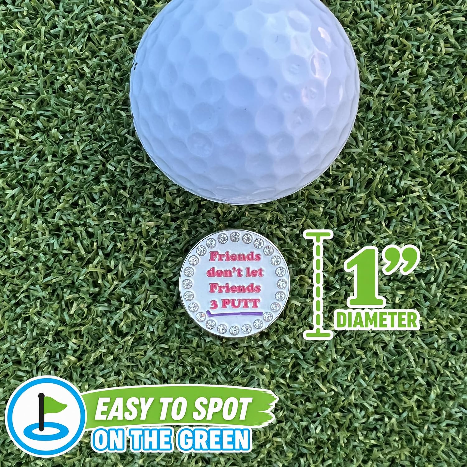 Giggle Golf Friends 3 PUTT Golf Ball Marker with Magnetic Hat Clip image 3
