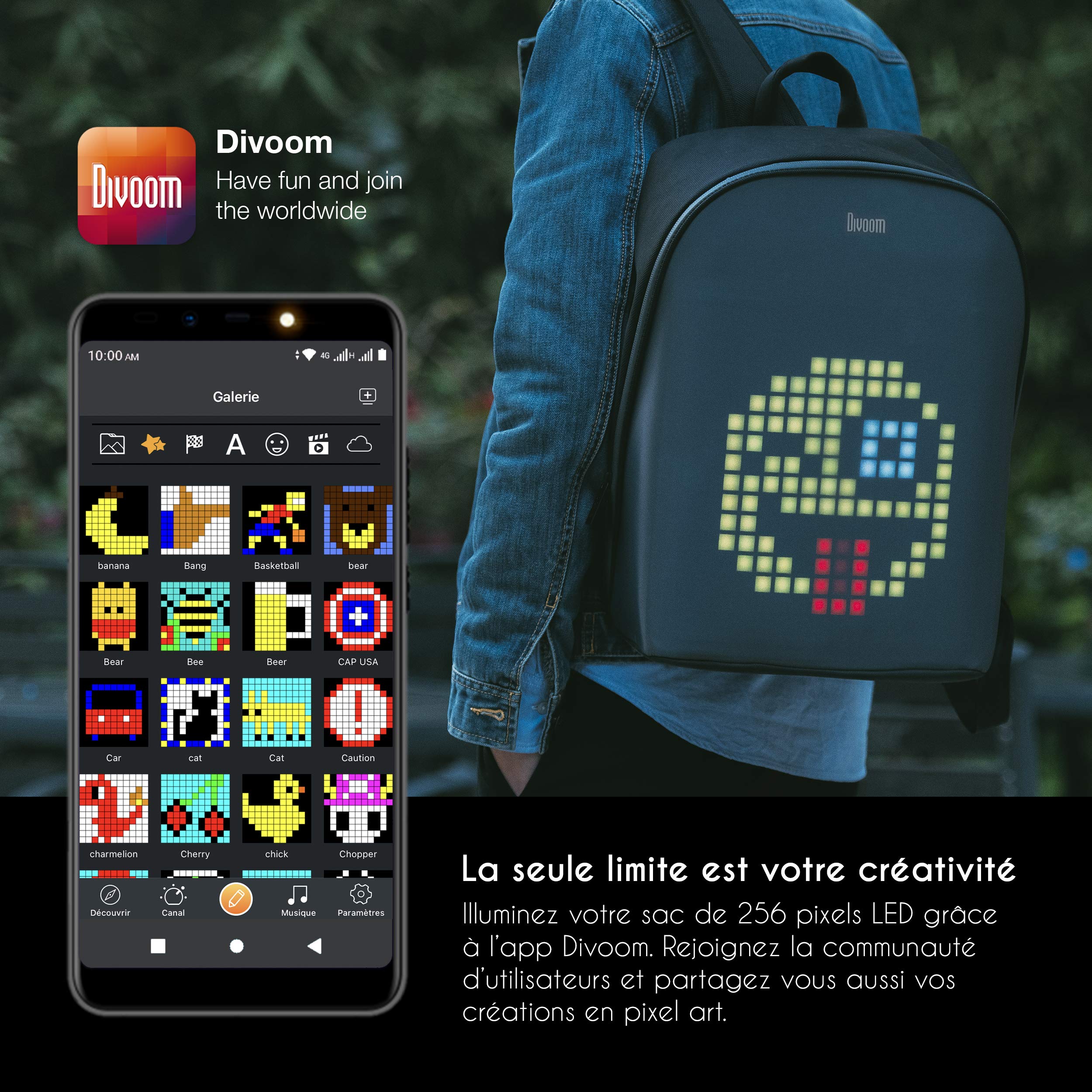 Objeto Conectado – Idea de Regalo para niño – Regalo para niña, Mochila conectada y Animada en Pixel Art + Mando a Distancia Bluetooth + Powerbank
