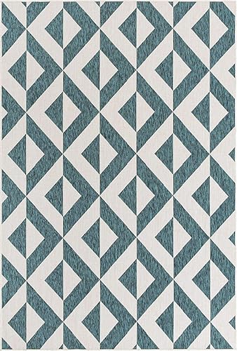 Vista 220 de Unique Loom Unique Loom Outdoor Collection - Alfombra de área - Napa (3 pies 3 pies, redonda, amarillo y aguamarina/amarillo)