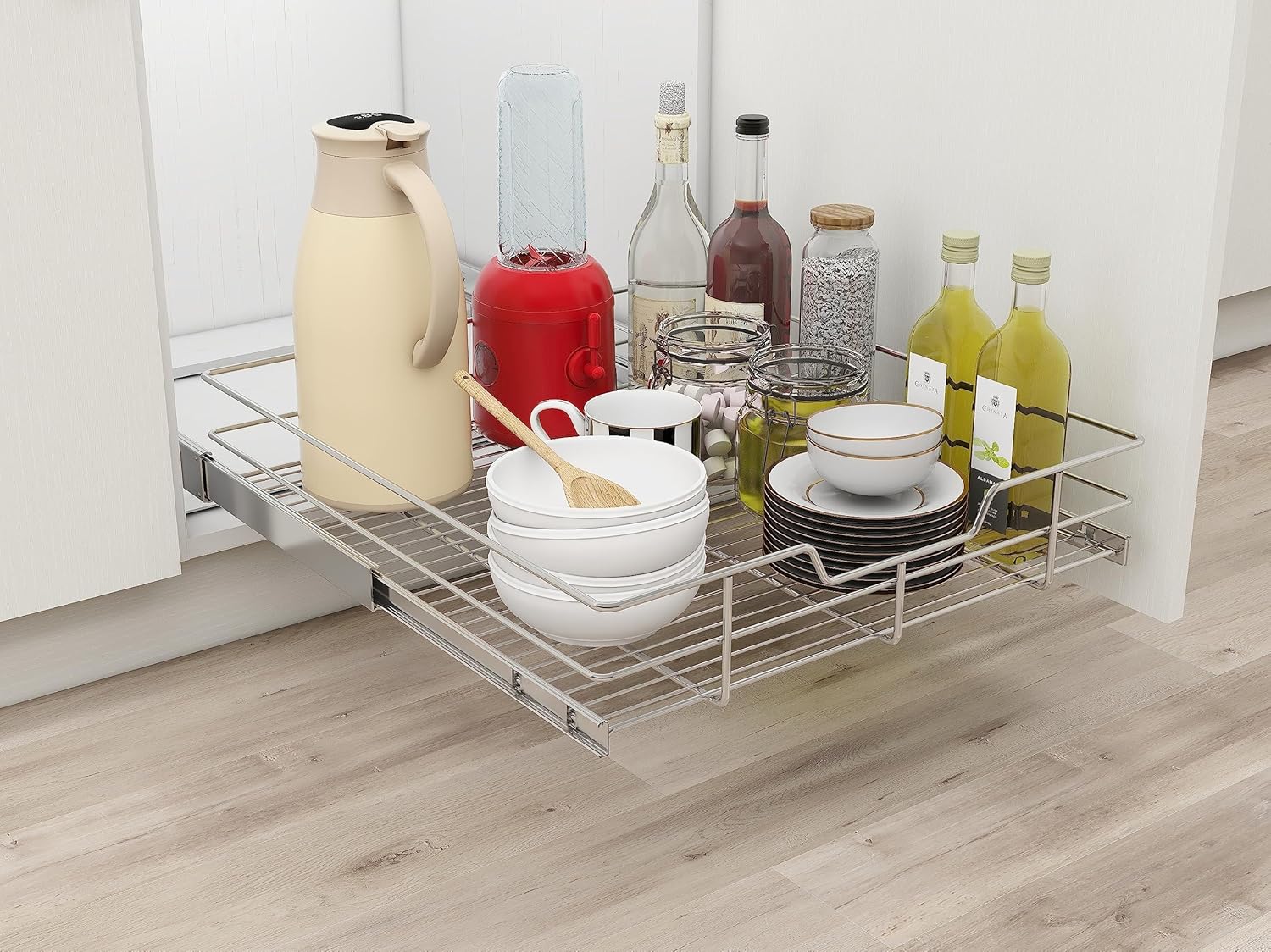 STORKING Pull Out Organizer Single Wire Basket Shelf Sliding Drawer