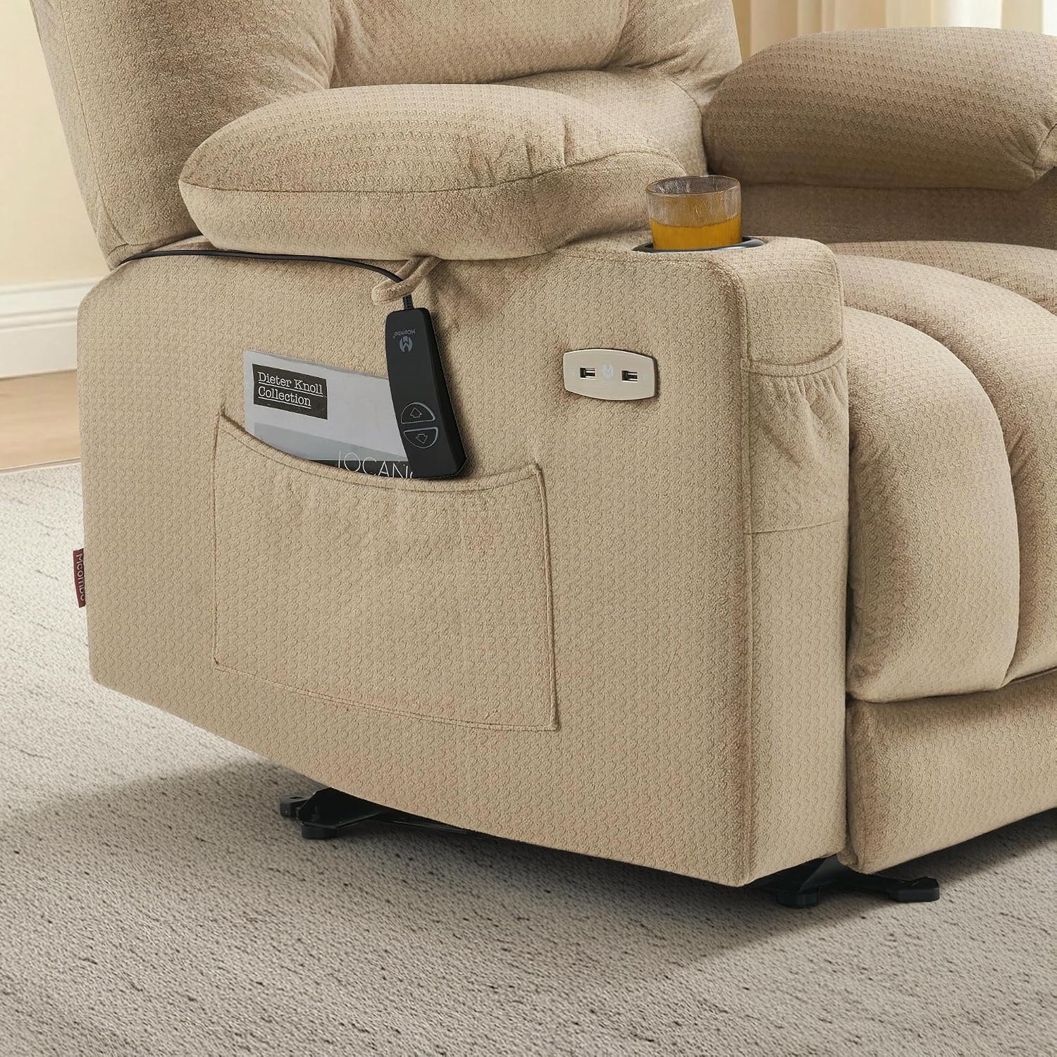 MCombo Recliner Chair for Adults, Zero Gravity Recliner with Massage and Heat, USB & Type C Ports, Cup Holders for Living Room 6079(Beige)