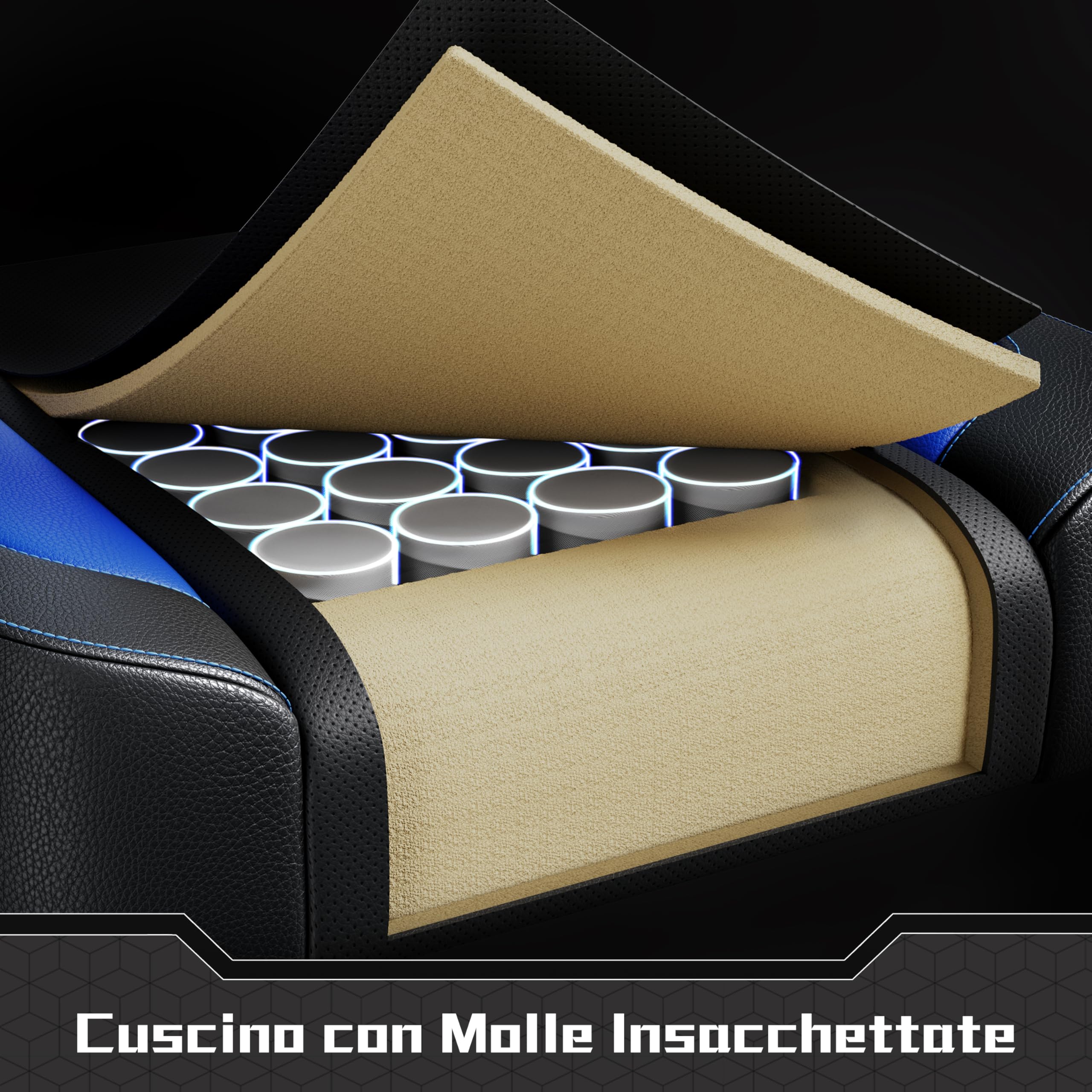 Yaheetech Sedia da Gaming Ergonomica con Cuscino Massaggio Lombare, Schienale Reclinabile e Poggiapiedi Estraibile, Sedia da Ufficio Girevole con Braccioli Imbottiti e Poggiatesta Rimovibile (Blu)