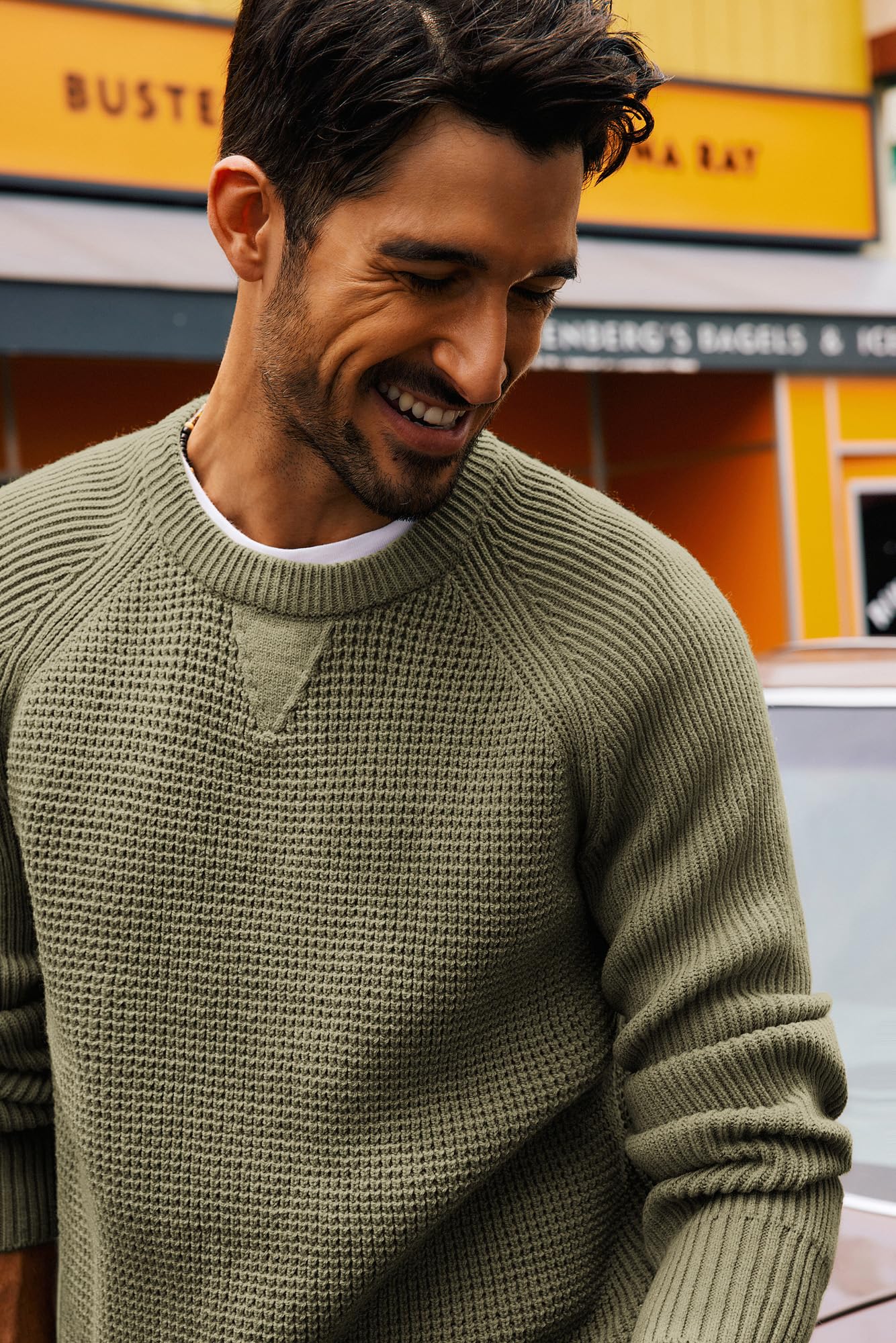 PJ PAUL JONES Herren Pullover mit Rundhals Langarm Waffel Strickpullover | Pulli Arbeitspullover Warm Langarmshirt,Einfarbig Sweater