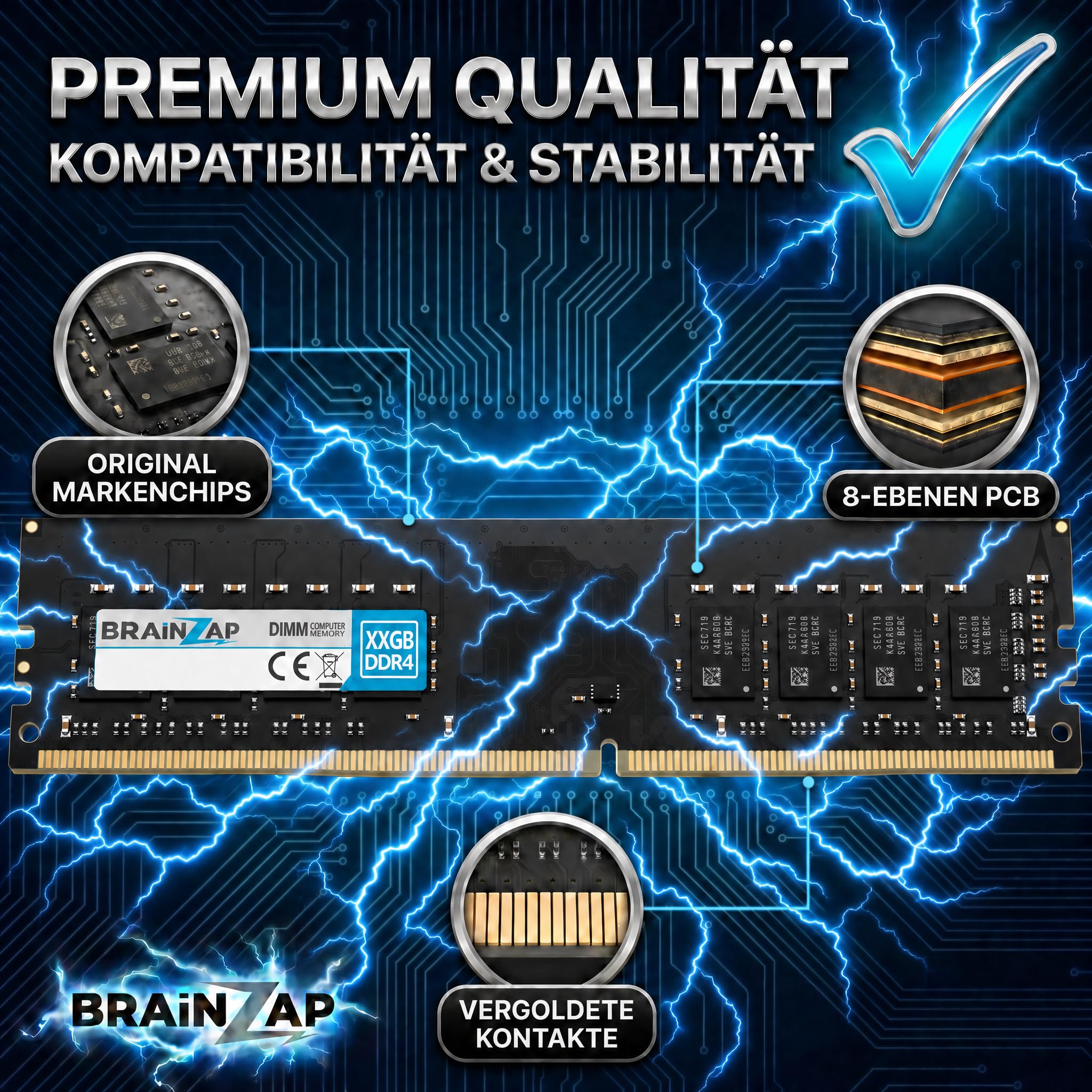 BRAINZAP 8 GB DDR4 RAM DIMM PC4-2133P-UAB-10 1Rx8 2133 MHz 1,2 V CL15 komputer stacjonarny pamięć bez buforowanej pamięci ECC