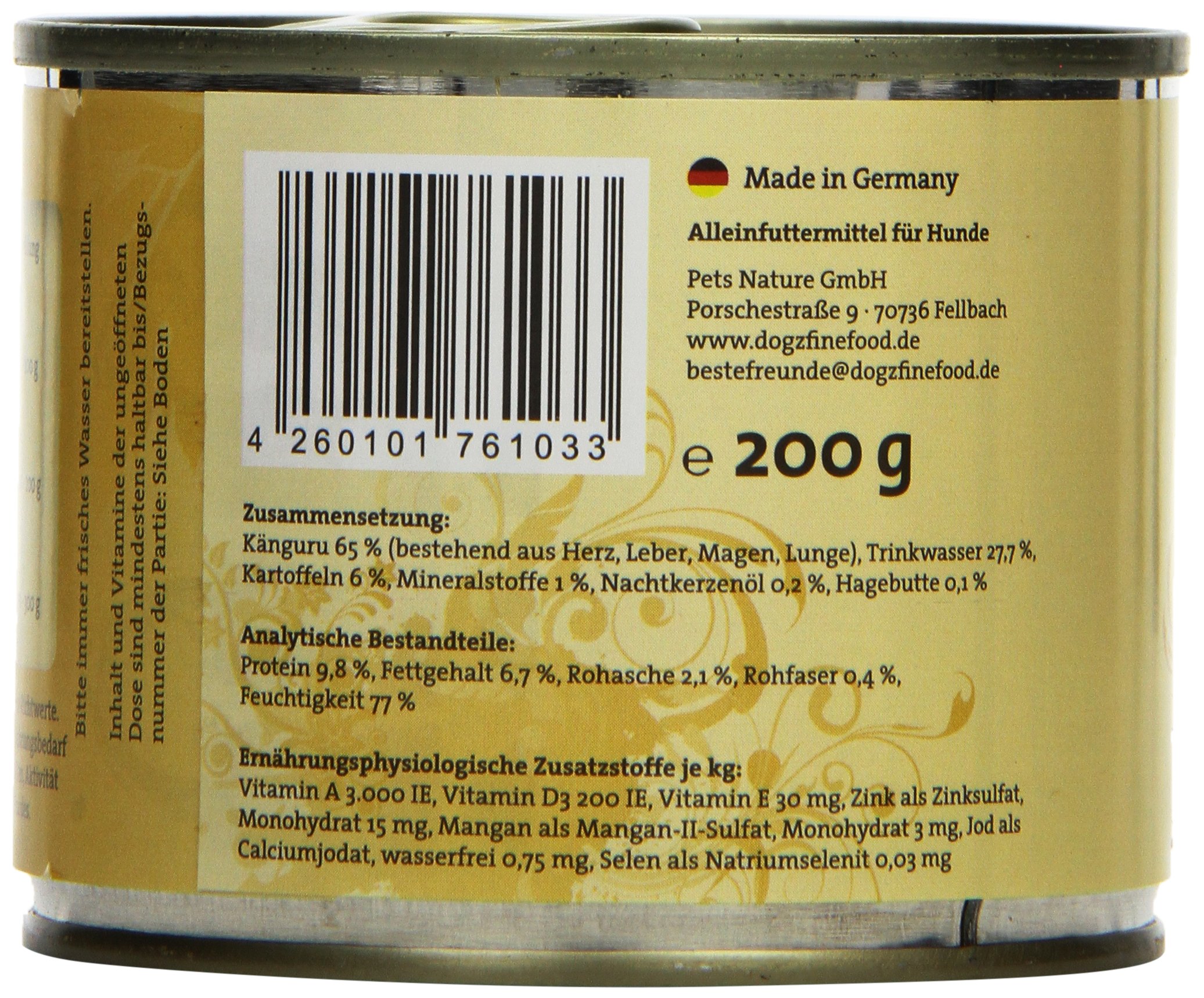 dogz finefood Mokra karma dla psów - N° 6 kangur - drobnoziarnista mokra karma dla psów i szczeniaków - bez zboża i cukru - duża zawartość mięsa, puszka 6 x 200 g