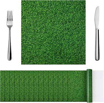 Yinder 50 Pcs Disposable Paper Grass Mat Square Fake Grass Placemats Green Grass Print Paper Placemats for Farmhouse Garden Celebration Indoor Outdoor Softball Golf Party Decor, 11.8 x 11.8 Inch