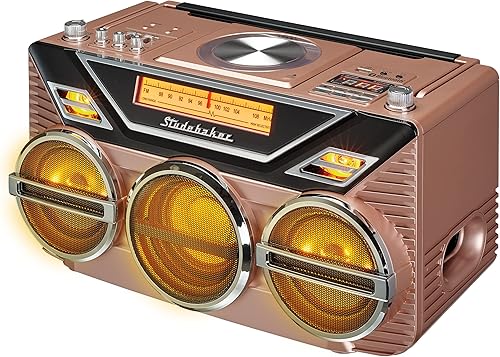 Miniatura 2 de Retro Studebaker Avanti Stereo Boombox con CD, radio estéreo FM, recepción y transmisión Bluetooth, espectáculo de luz LED y subwoofer de 15 W para