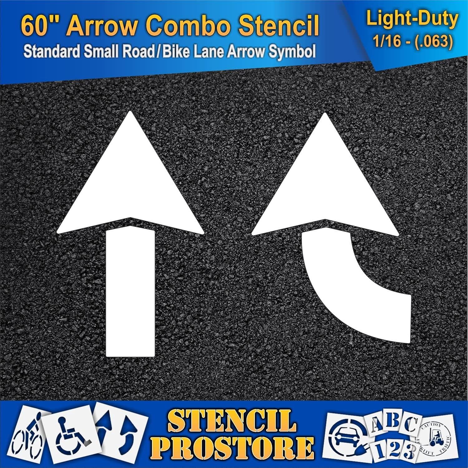 Pavement Stencils - 60 inch - Straight & Turn Combo Arrow KIT - (2 Piece) - 60" x 36" x 1/16" (63 mil) - Light-Duty