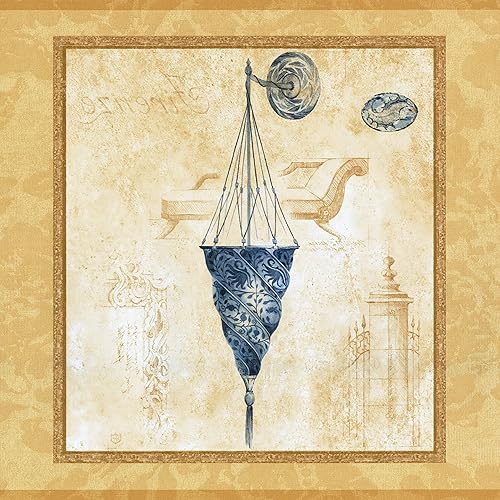 CONCORD WALLCOVERINGS  Papel Pintado Frontera Vintage Patrón Candelabros en Marcos para Sala Comedor Cottage, Beige Azul, 15 pies por 10 in RG3759B