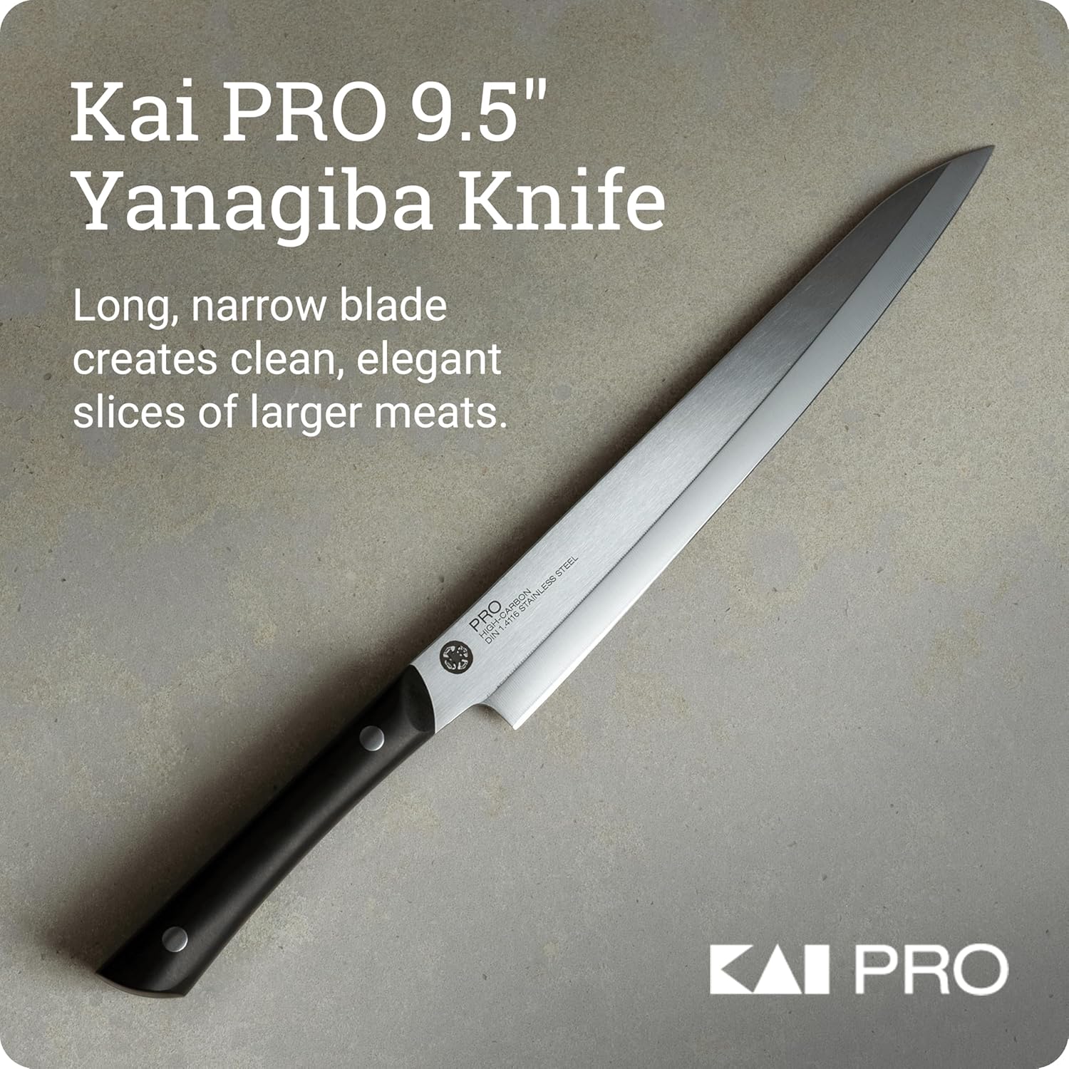 Kai PRO 9.5" Yanagiba Knife, Hand Sharpened Japanese Sashimi Knife, German DIN1.4116 Stainless Steel Blade, Full-Tang POM Handle, NSF Certified, Versatile Kitchen Tool