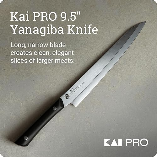 Miniatura 2 de Kai PRO - Cuchillo Yanagiba de 9.5 pulgadas, cuchillo sashimi japonés afilado a mano, hoja de acero inoxidable alemán DIN1.4116, mango POM de espiga