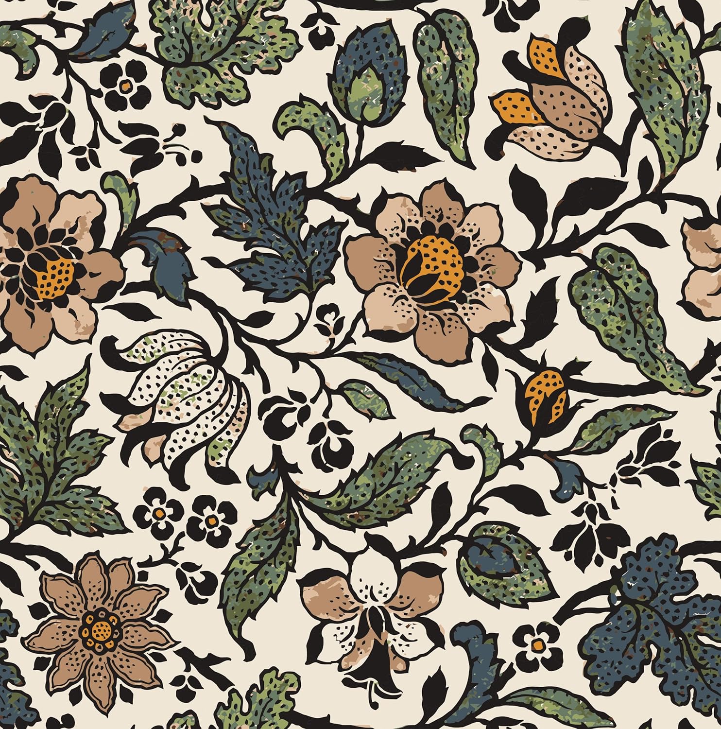 VaryPaper 17.7"x315" Whimsical Vines Floral Contact Paper for Cabinets Waterproof Peel and Stick Floral Wallpaper for Bedroom Bathroom Removable Decorative Self Adhesive Flower Vinyl Mural Wallpaper