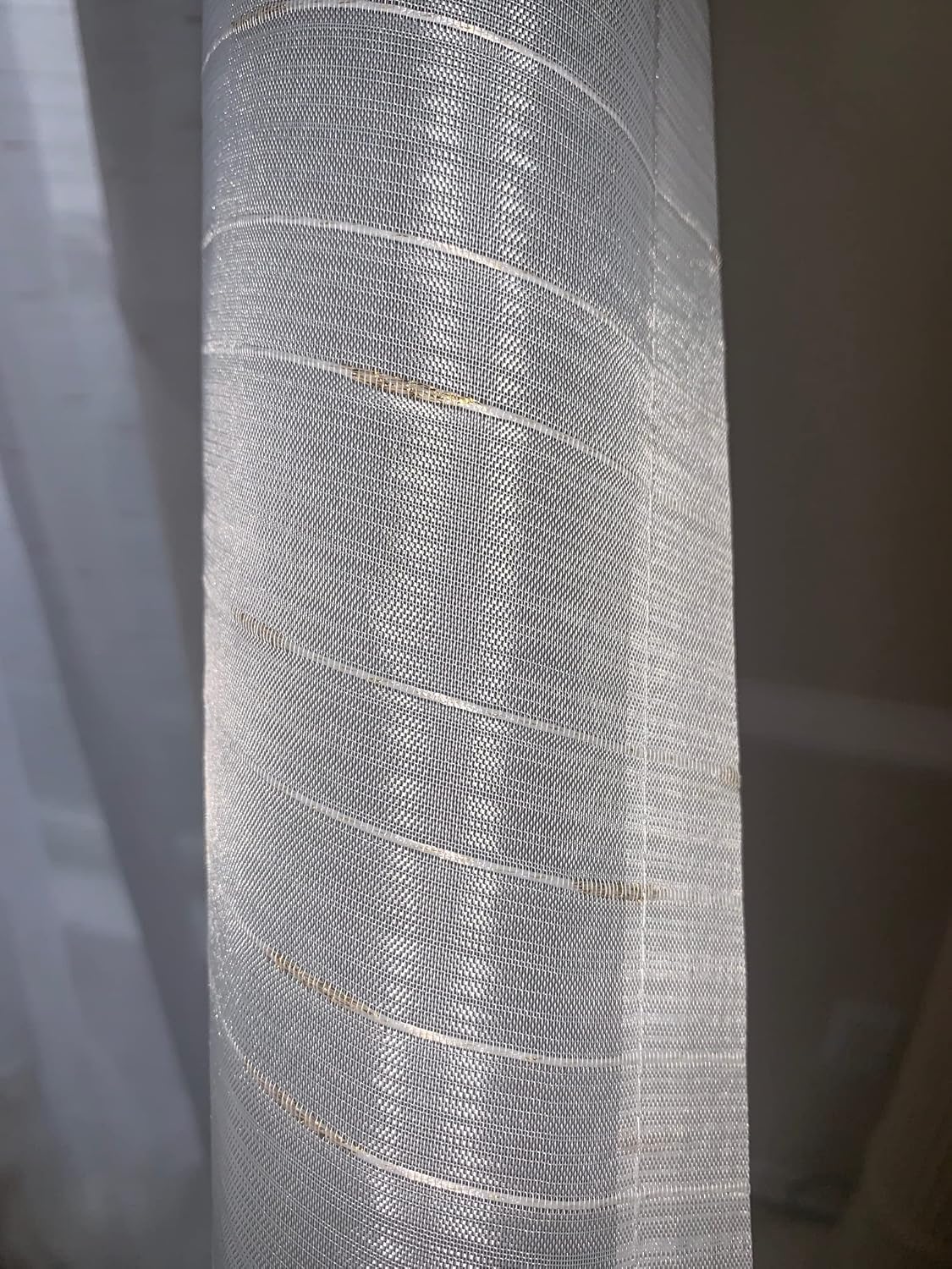 Ikiriska Sheer Polyester Extra Long Curtains 8-24 ft Grommet top (White with Gold Lines, 50″Wx096″L)