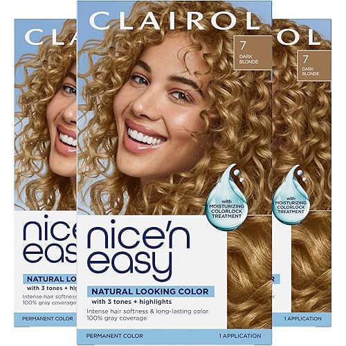 Clairol Nice'n Easy Permanent Hair Dye, 7 Dark Blonde Hair Color, Pack of 3 - Packaging May Vary