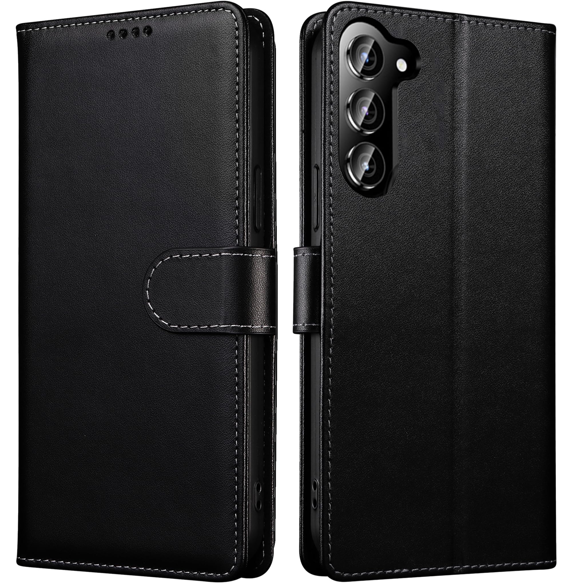 iWEOCO for Samsung S24 Plus / S24+ Case Wallet Genuine Leather Anti-Theft RFID Blocking Stand Strong Magnetic Clasp Closure Cash Card Slots Protective Samsung S24 Plus Wallet Case (Black)