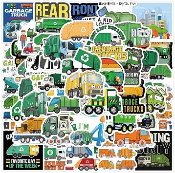 60PCS Garbage Truck for Water Bottle Laptop Helmet Luggage Skateboard Phone Scrapbook Notebook Computer Refrigerator,Environmental Management Recycling Truck for Kids Boys Adults Teens