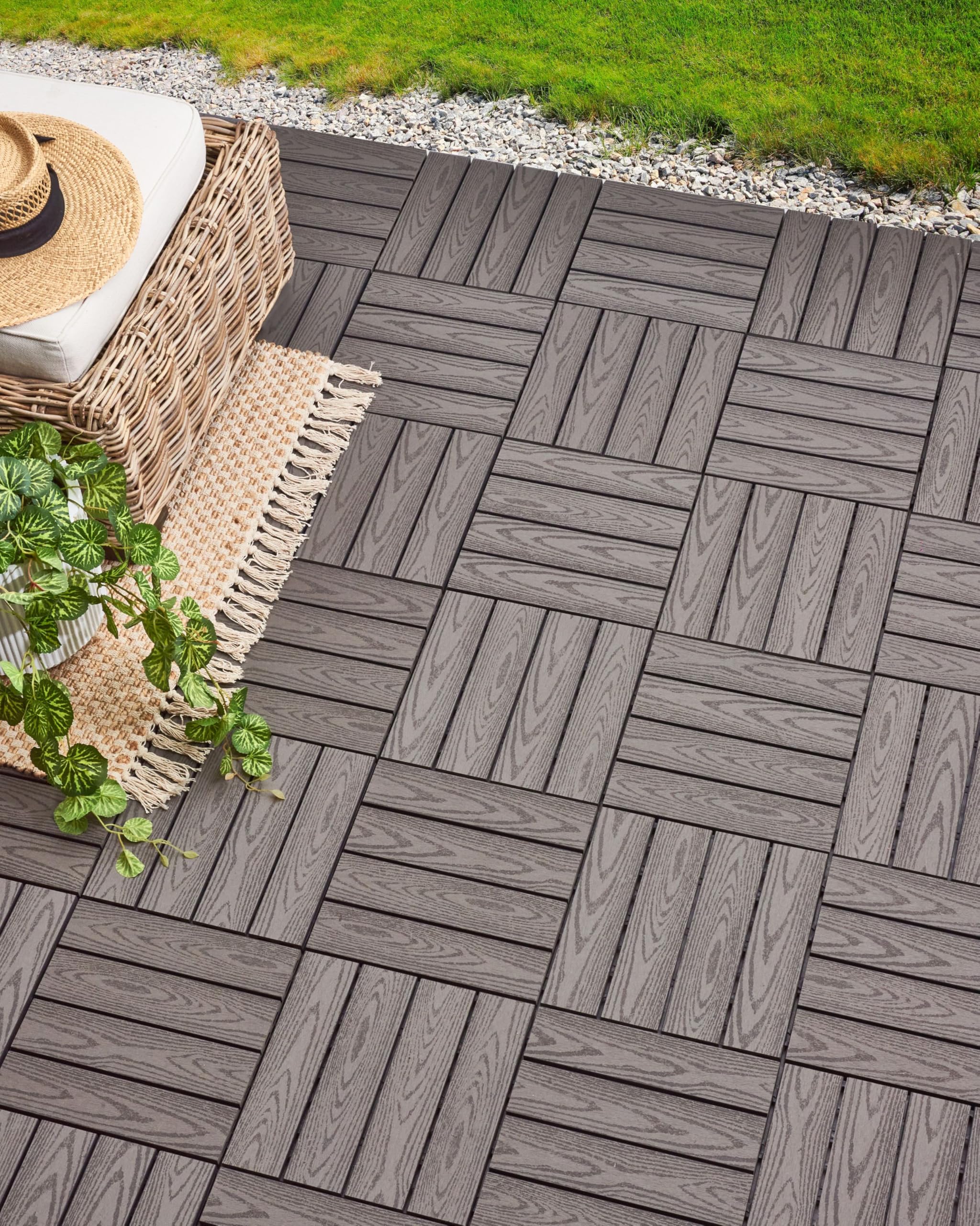 Caillebotis Composite WPC à Emboîtement Résistant aux Intempéries Dalles de Terrasse Gris Atessa