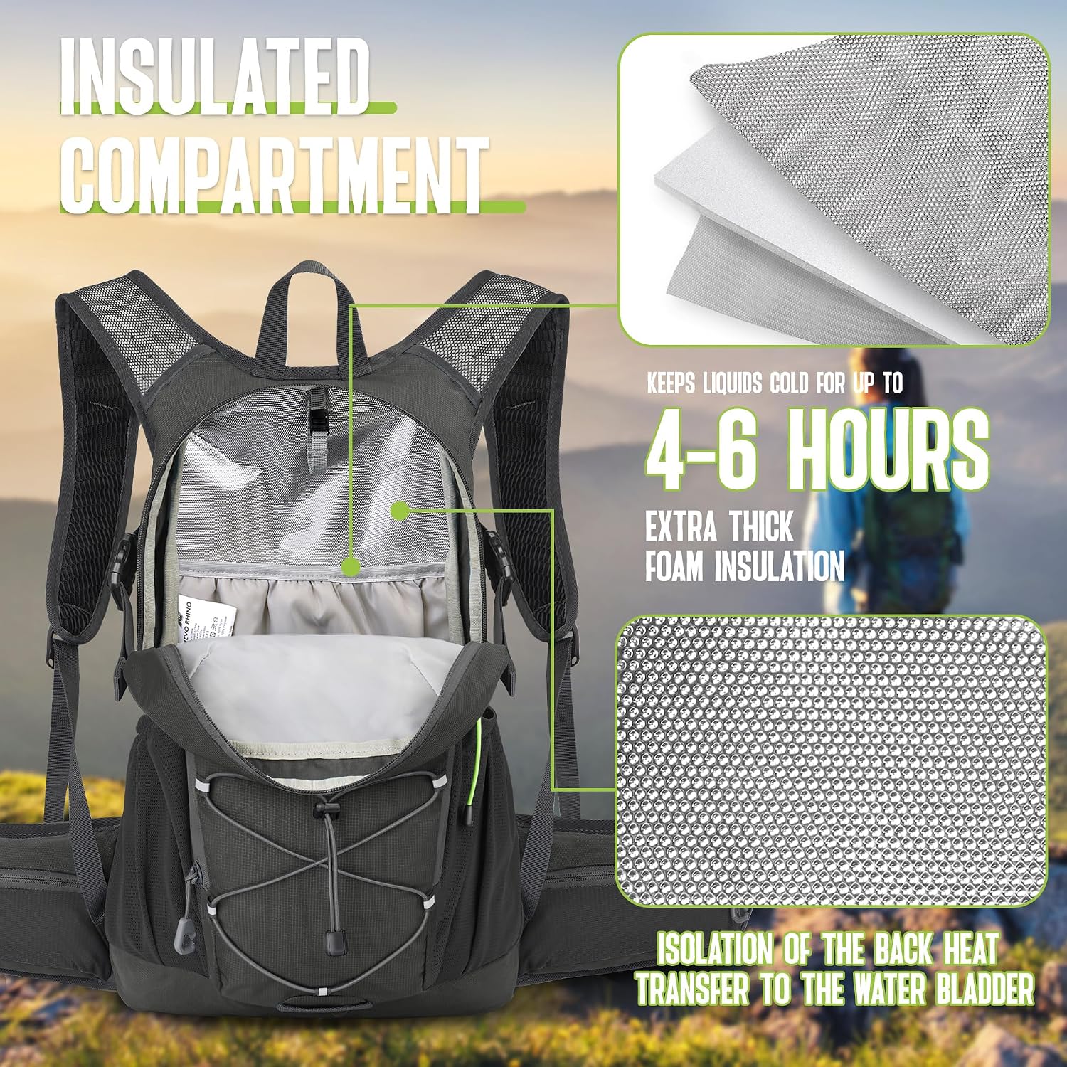N NEVO RHINO Hydration Backpack, 18L Multipurpose Hiking Backpack with 3L Water Bladder, Water Backpack Insulated Hydration Pack Ideal for Hiking and Cycling