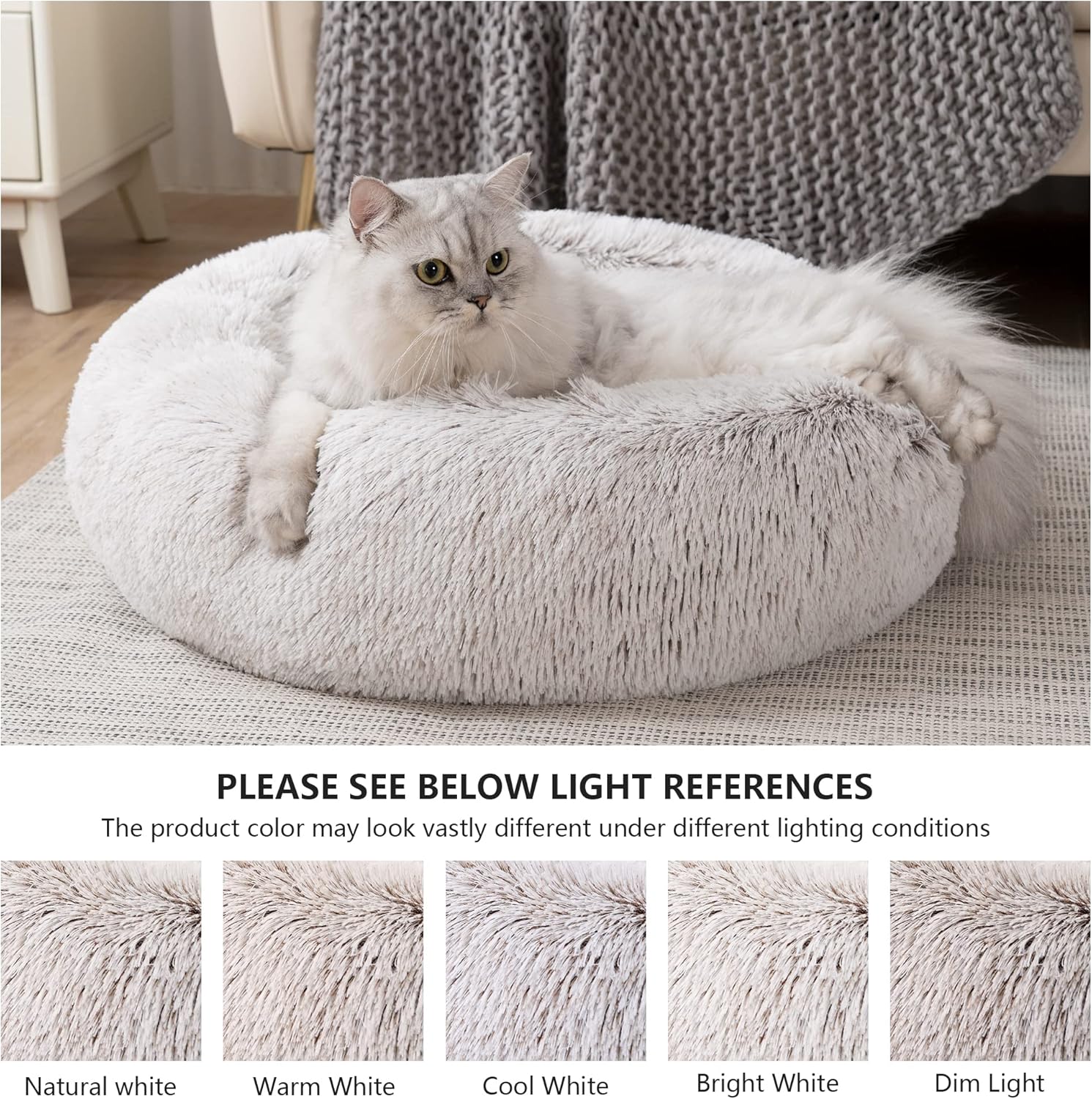 Love's cabin 20in Cat Beds for Indoor Cats - Cat Bed with Machine Washable, Waterproof Bottom - Tie-Dye/Coffee Fluffy Dog and Cat Calming Cushion Bed for Joint-Relief and Sleep Improvement : Pet Supplies