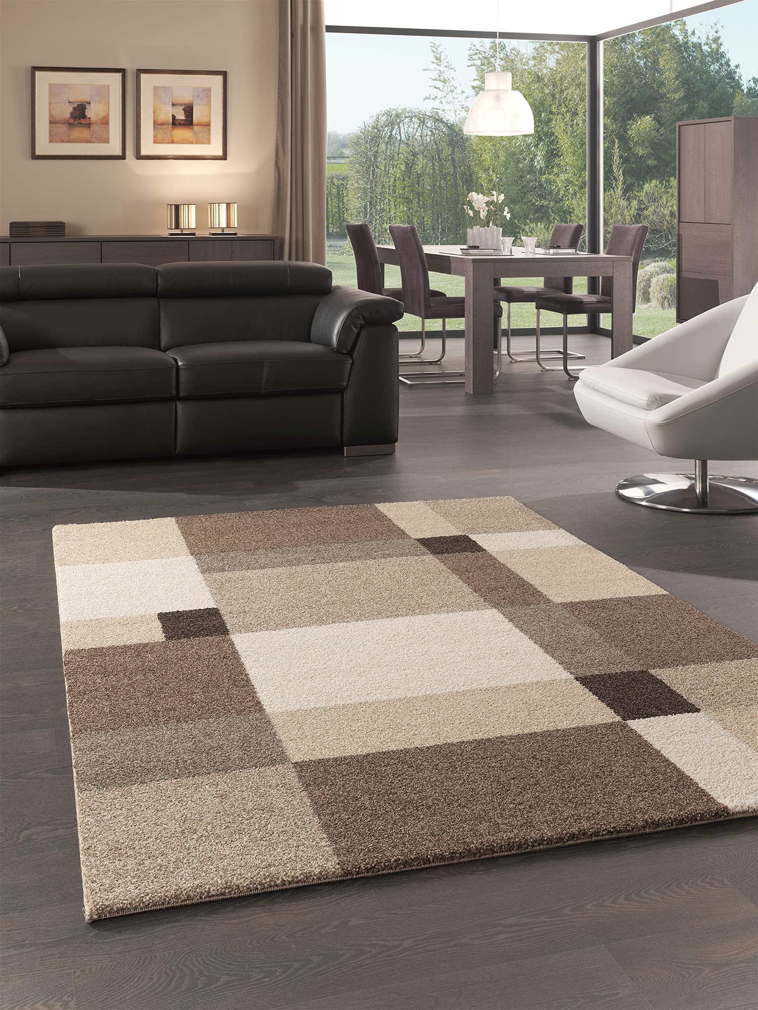 Tapis de salon beige moiré Clara pour créer un coin cocooning chaleureux