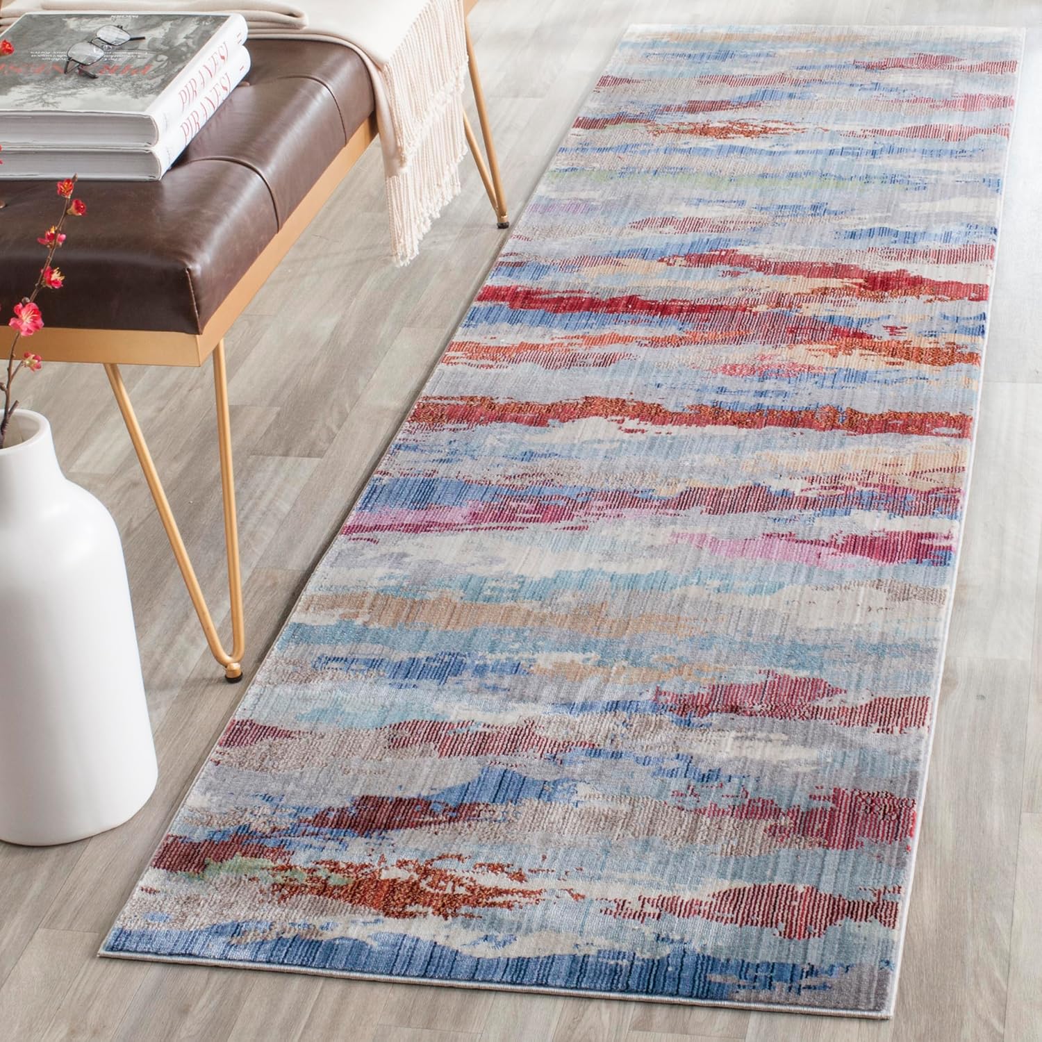 SAFAVIEH Valencia Collection Runner Rug - 2'3" x 8', Multi, Boho Chic Distressed Design, Non-Shedding & Easy Care, Ideal for High Traffic Areas in Living Room, Bedroom (VAL219K)