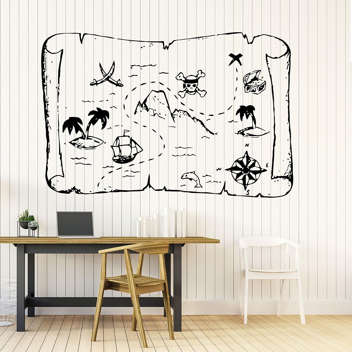 22 x 33 in Pirate Wall Decals for Kids Rooms - Pirate Wall Stickers for Kids - Pirate Map Pirate Ship Wall Decor Kids Art - Pirate Decorations for Kids Room PIR013