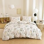 ECOCOTT Couverture de couette florale Taille du roi - 100% Motif d'impression de fleurs de coton naturel 1 Couvercle avec fermeture éclair et 2 Oreillers, doux et respirant 3 Ensemble de literie de pièces
